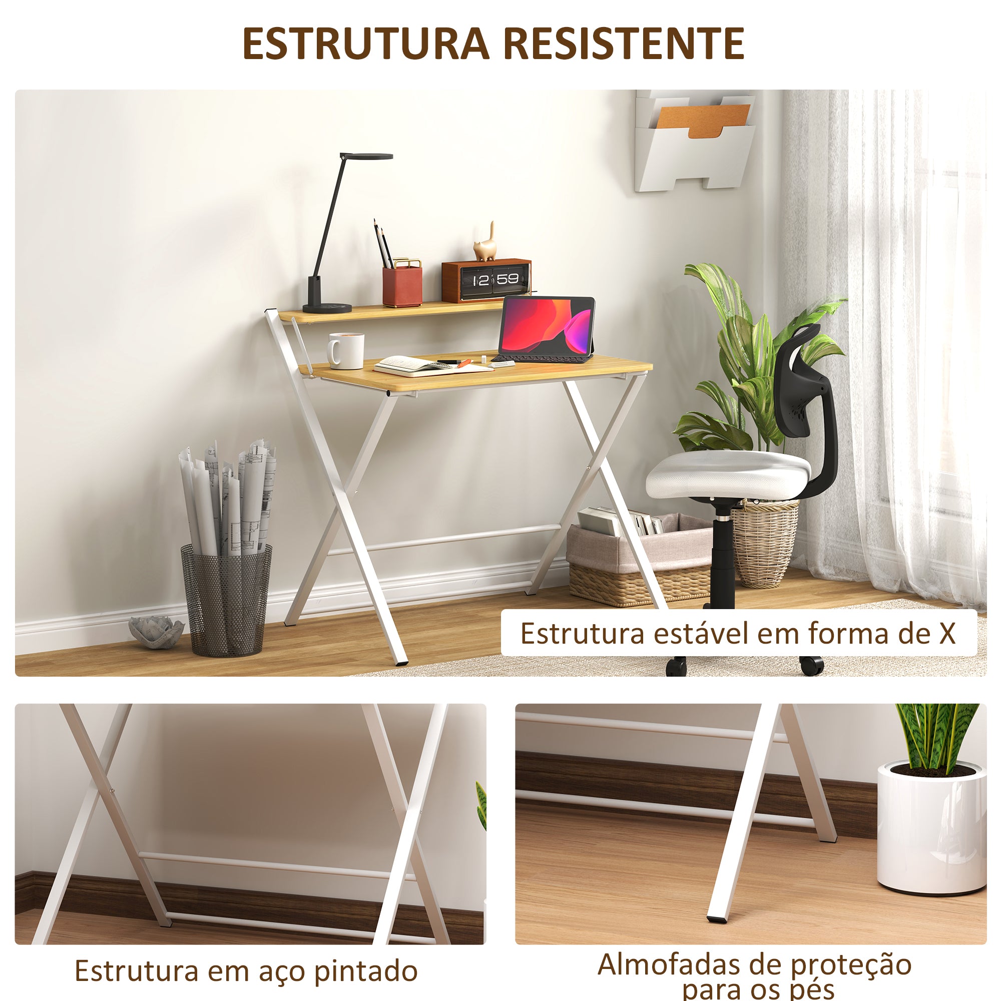 Secretária Dobrável – 86x66x82 cm – Branco – Madeira de Ácer