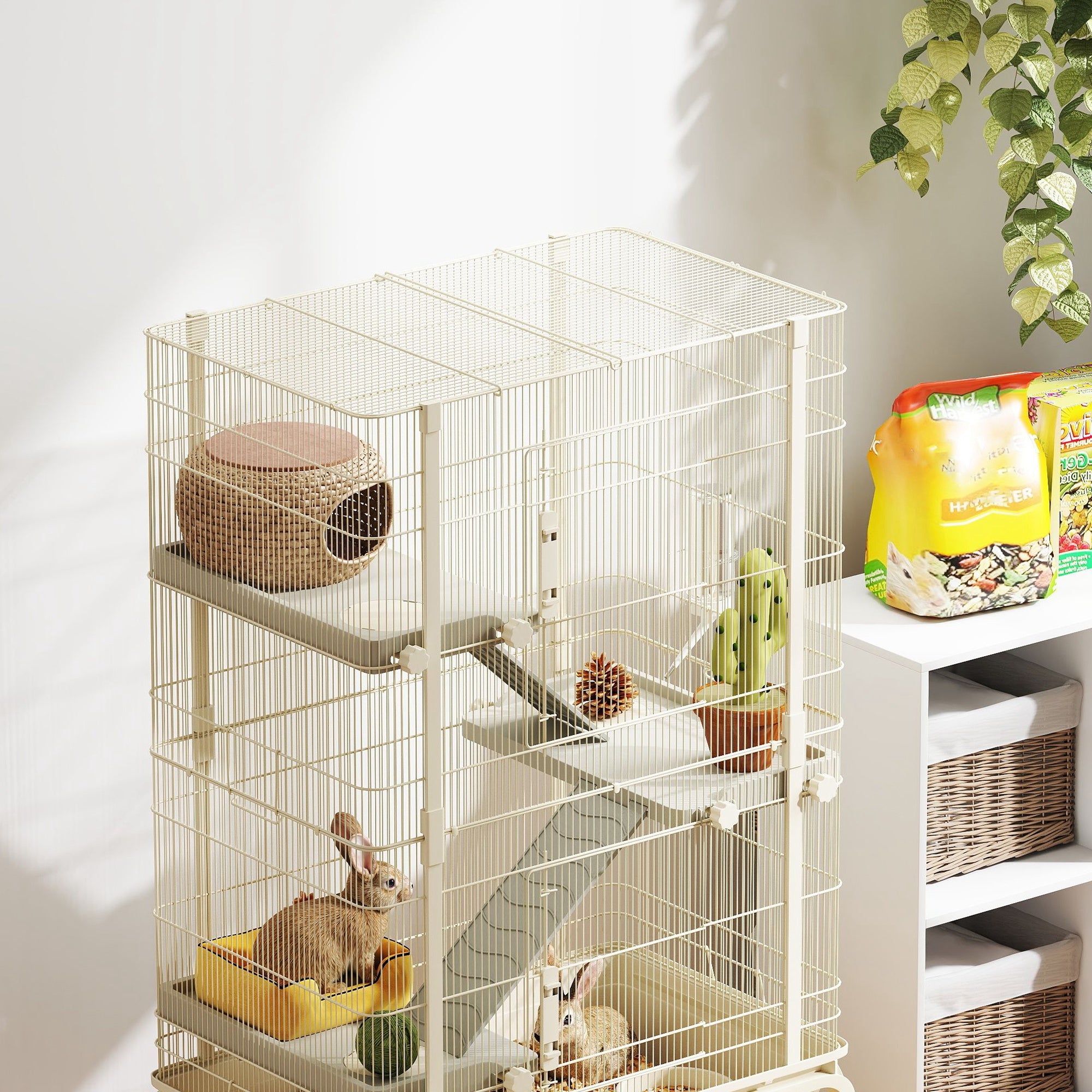Gaiola para Animais Pequenos 4 Níveis Bege 69x44x120 cm