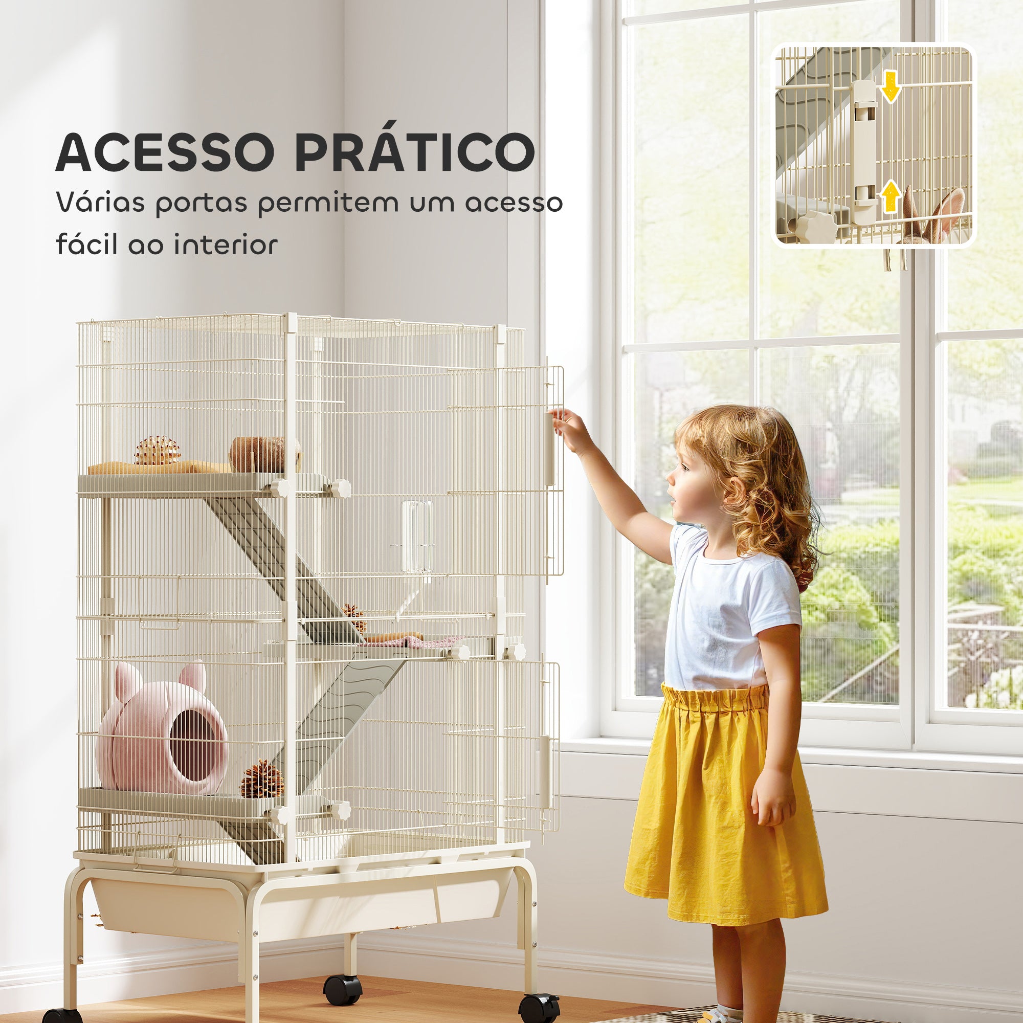 Gaiola para Animais Pequenos 4 Níveis Bege 69x44x120 cm