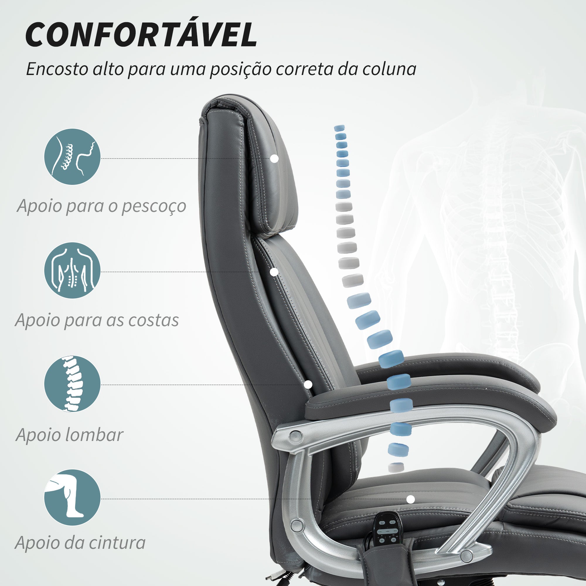 Cadeira de Escritório com Massagem 66x72x113-121 cm Cinzento