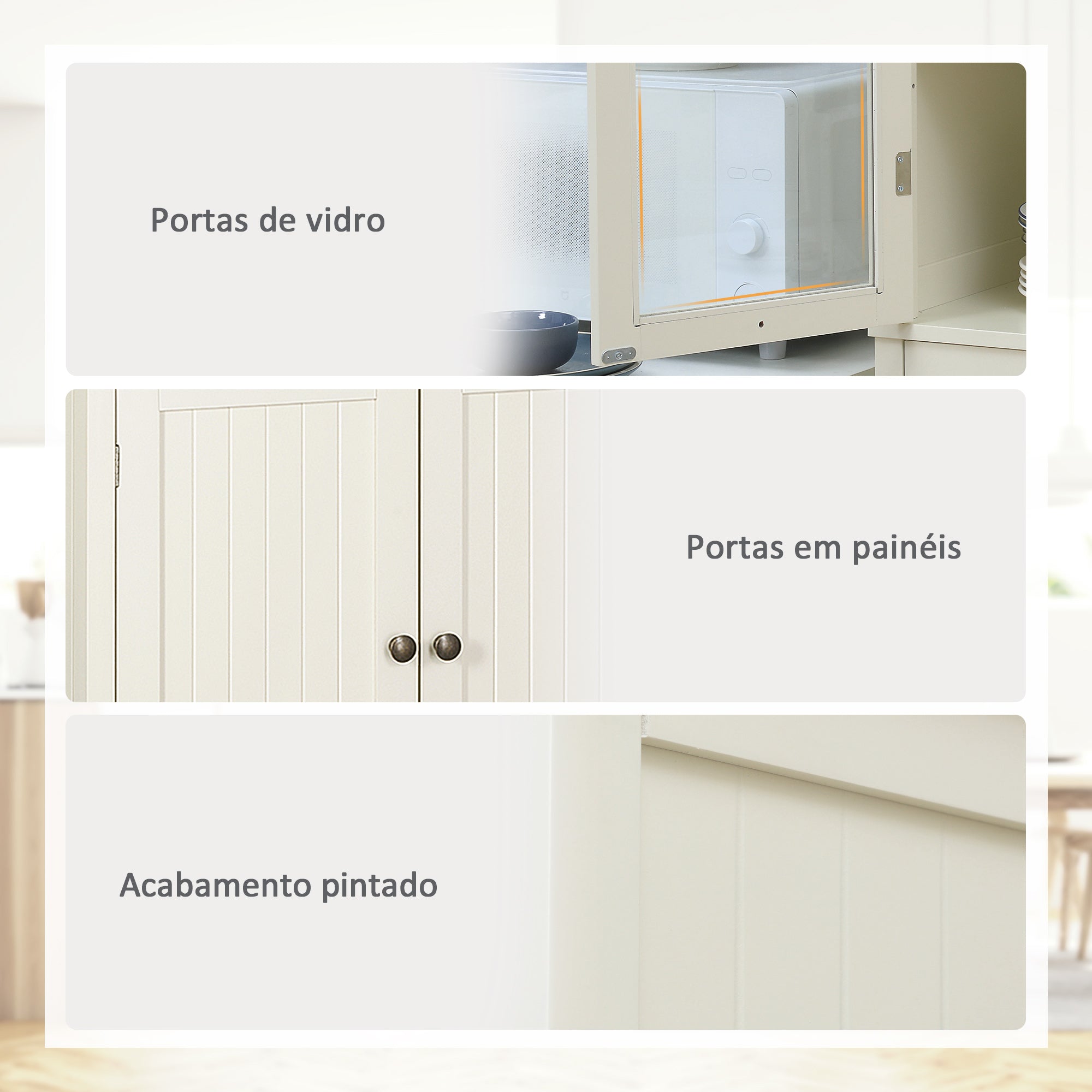 Armário de Cozinha com 2 Portas de Vidro e Gaveta 76x40x182.5cm Branco