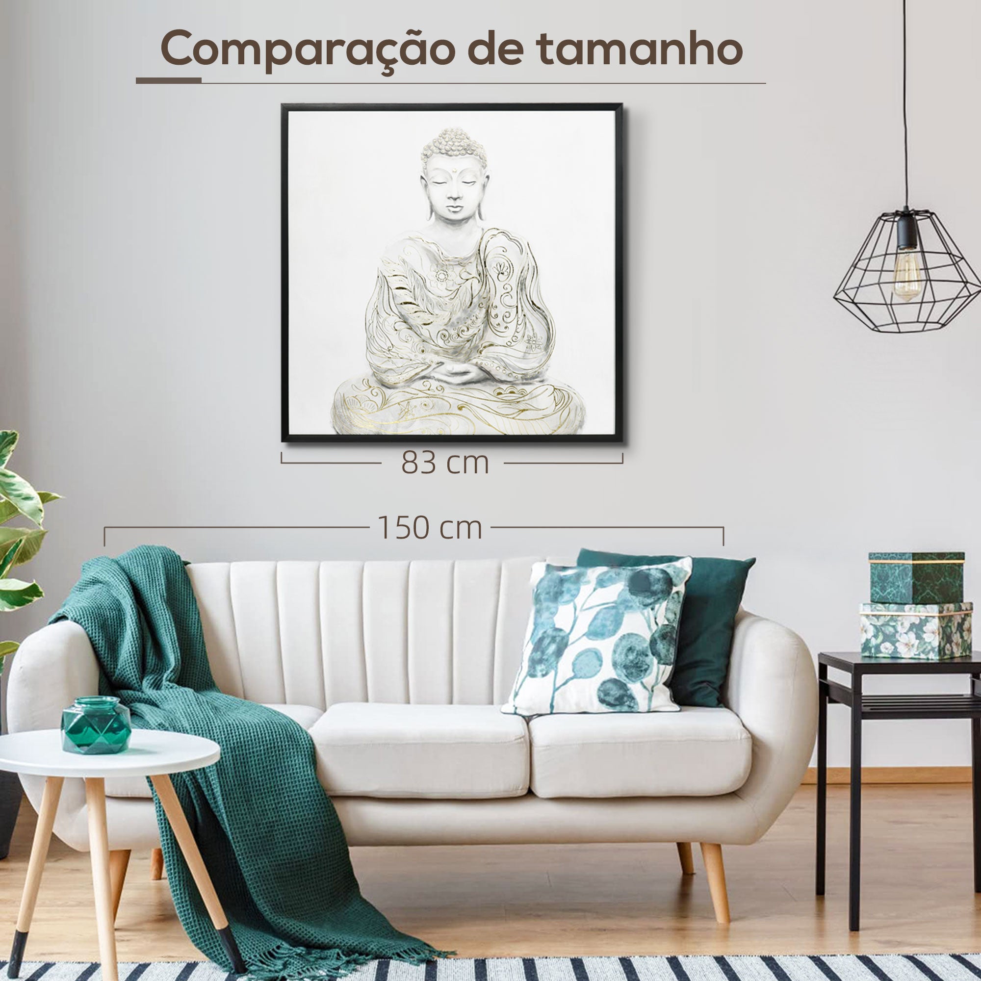 Pintura em Lona de Buda Multicor 83x83cm com Textura Dourada