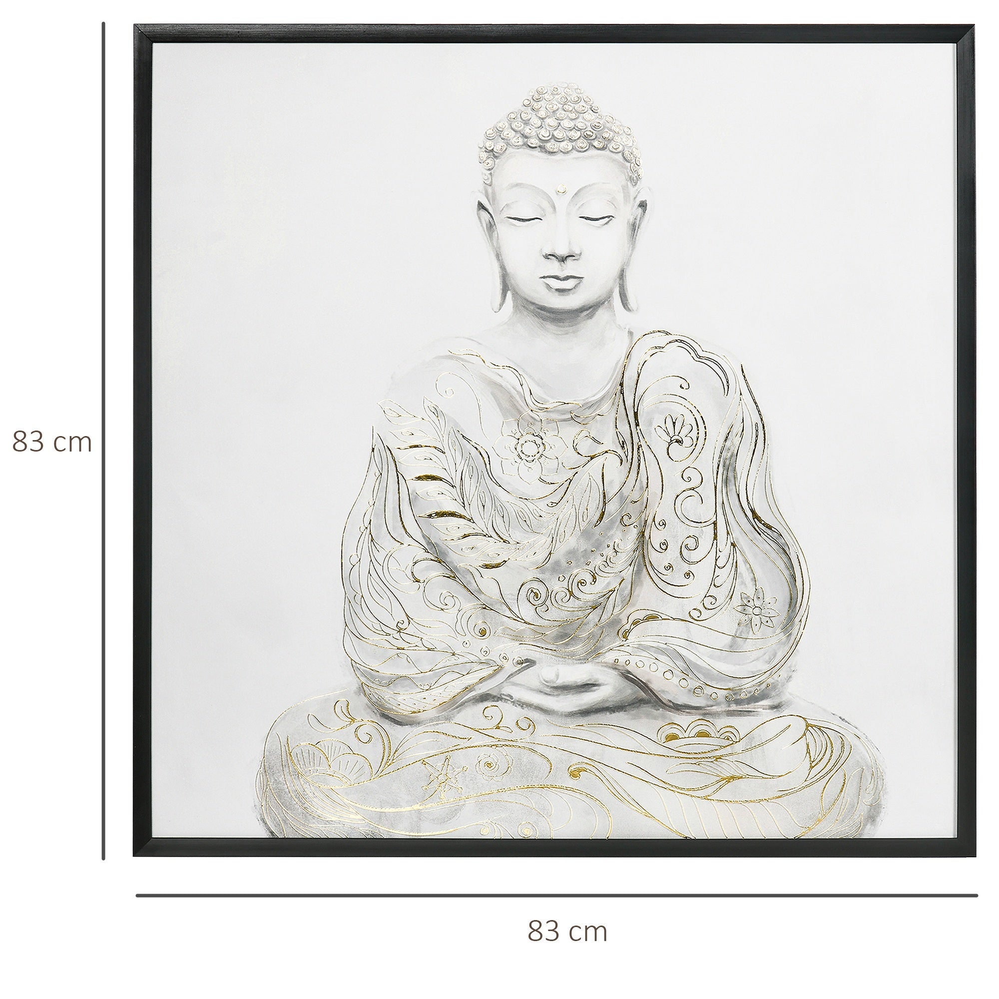 Pintura em Lona de Buda Multicor 83x83cm com Textura Dourada