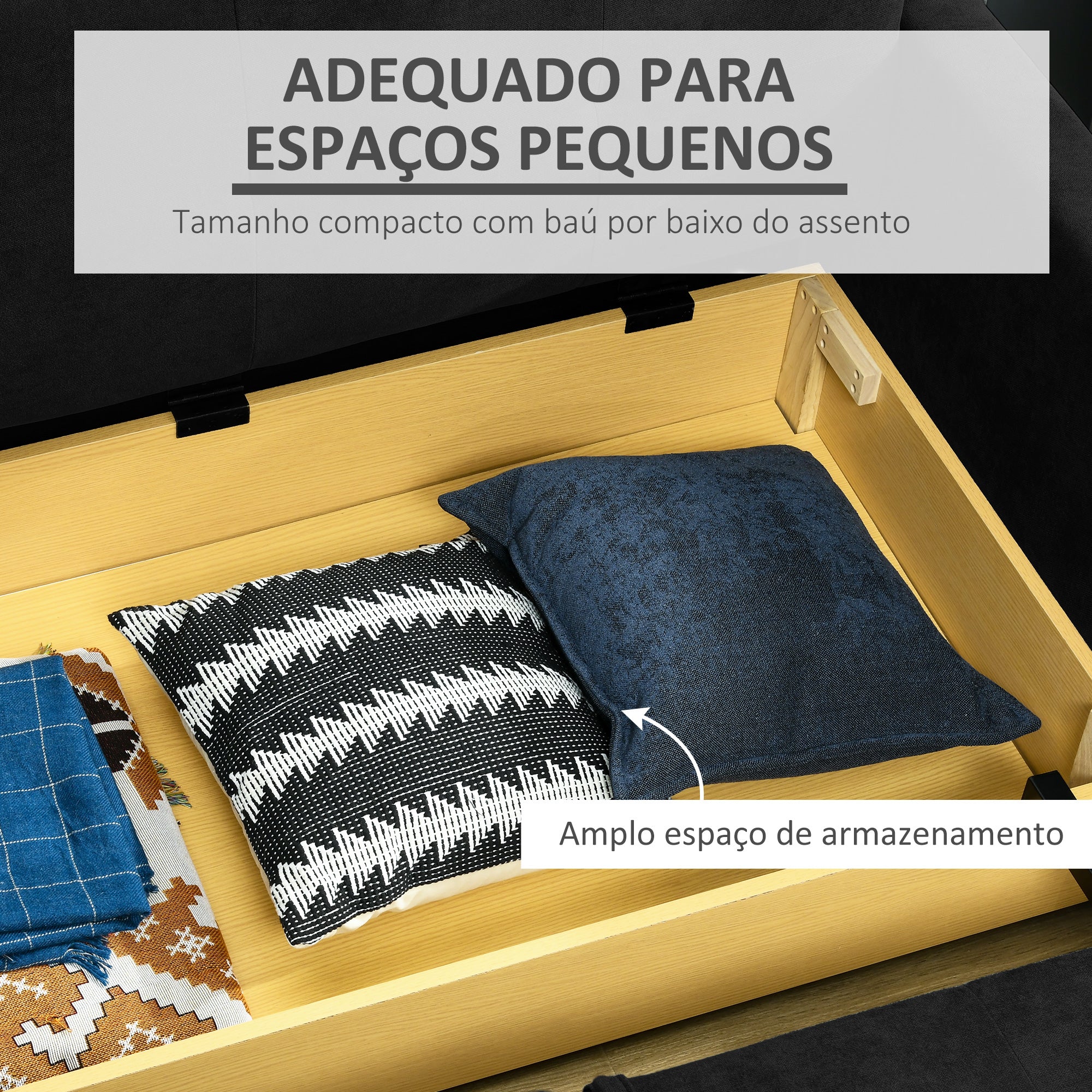 Sofá Cama de 2 Lugares – 152x101x81cm – Cinza Carvão – Algodão