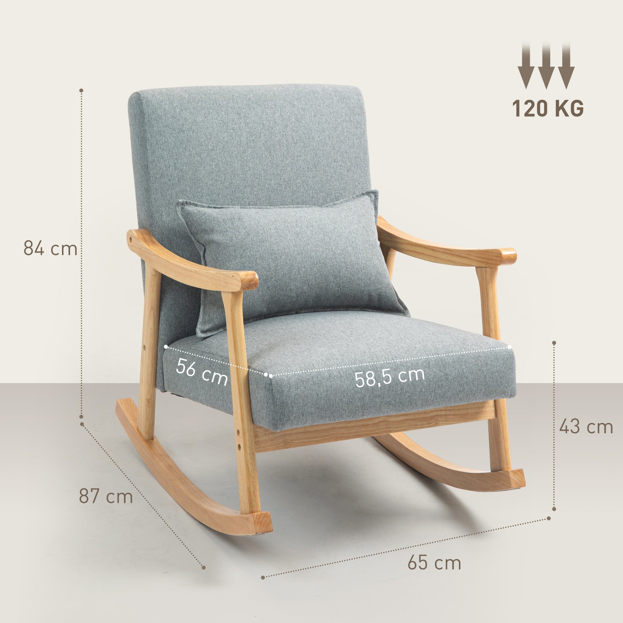 Poltrona Baloiço – 65x87x84 cm – Cinza Claro – Poliéster e Madeira de Borracha