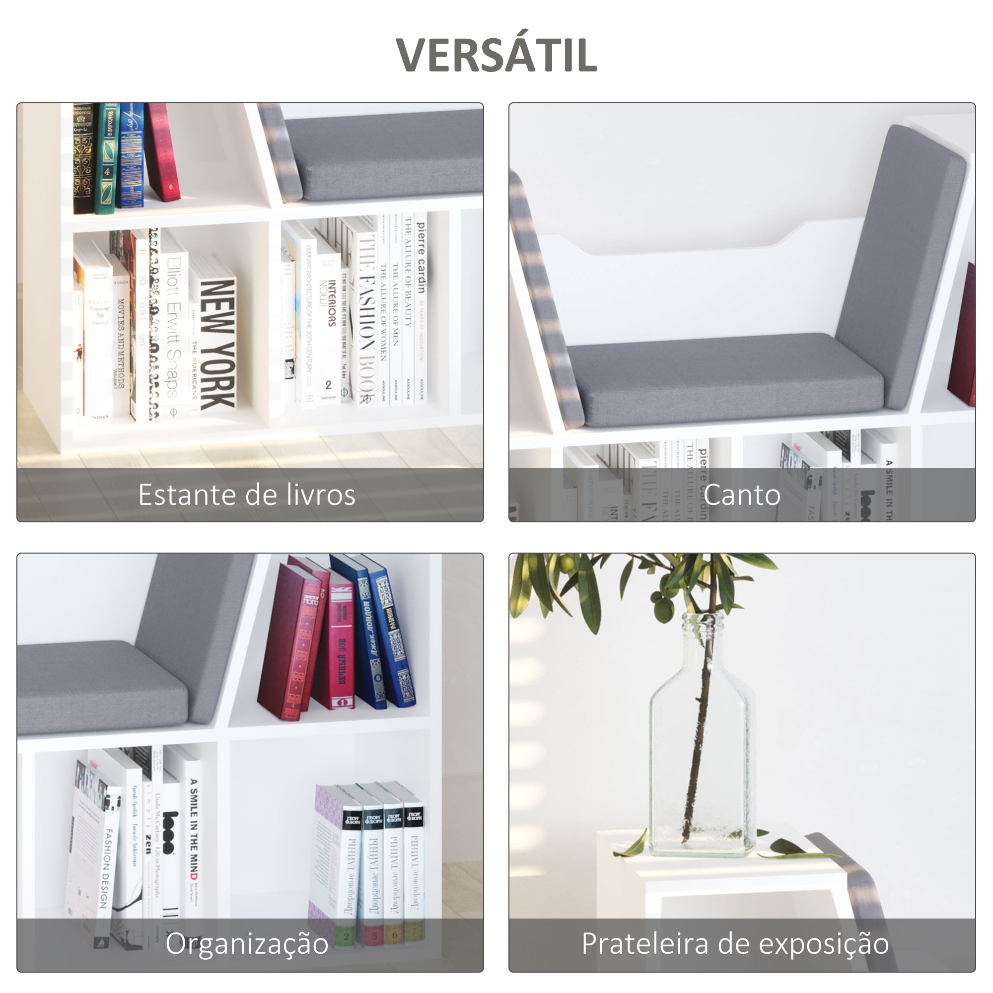 Estante Infantil com Assento 102x30x61 cm - Branco e Cinzento