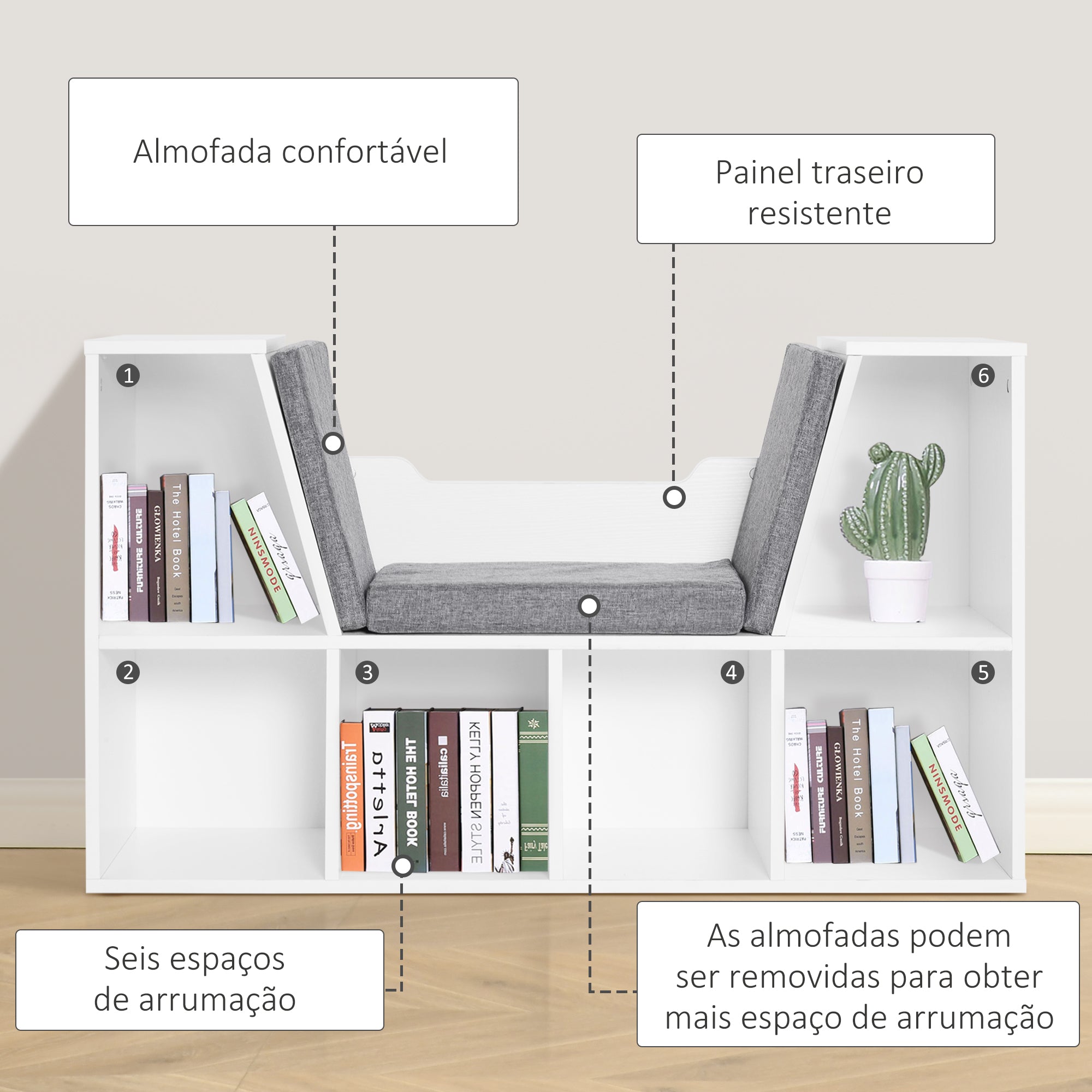 Estante Infantil com Assento 102x30x61 cm - Branco e Cinzento