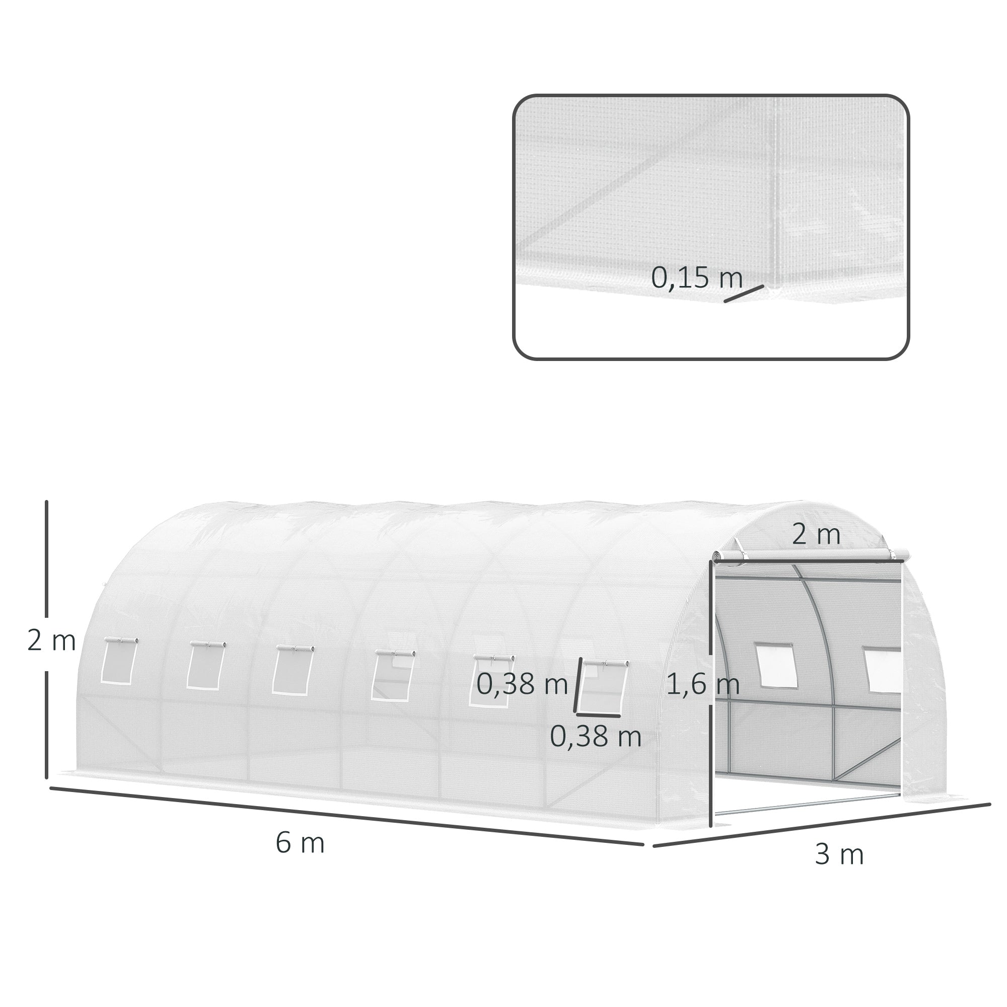 Estufa de Túnel – 600x300x200 cm – Branco – Aço Galvanizado, PE