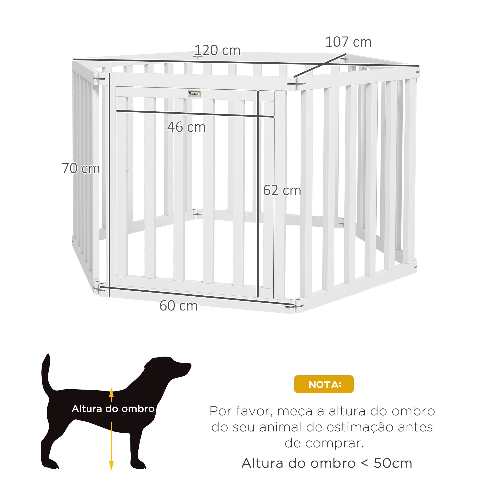 Parque para Cães Modulável – 120x107x70 cm – Branco – Madeira de pinho