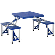 Mesa de Acampamento Dobrável Azul 84,5x64,5x66cm com 4 Cadeiras Integradas
