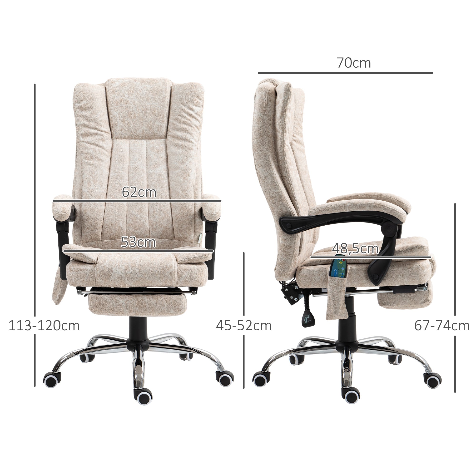 Cadeira de Massagem com 6 Pontos de Massagem e Função de Aquecimento - Creme Branco (62x67x113-120 cm)