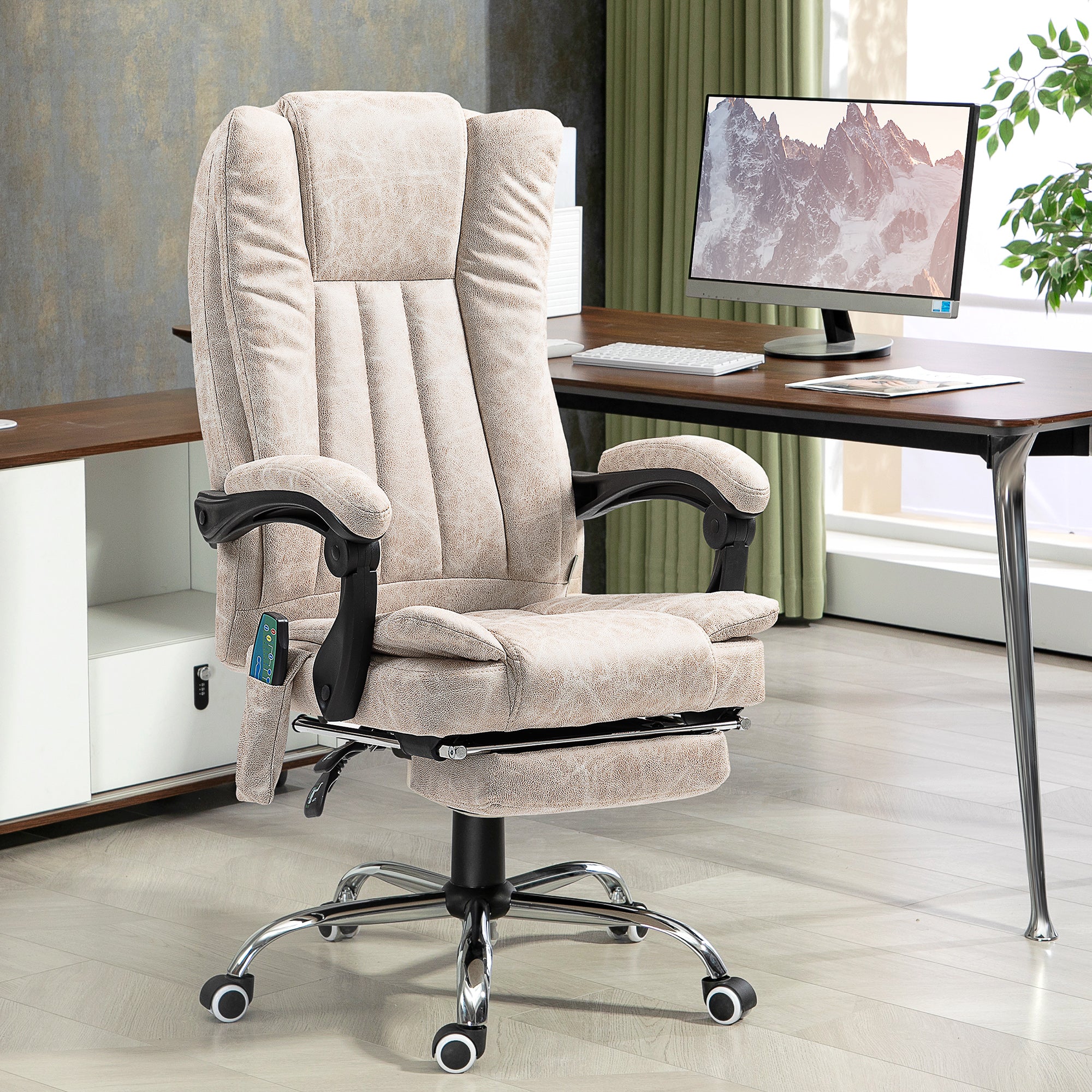 Cadeira de Massagem com 6 Pontos de Massagem e Função de Aquecimento - Creme Branco (62x67x113-120 cm)