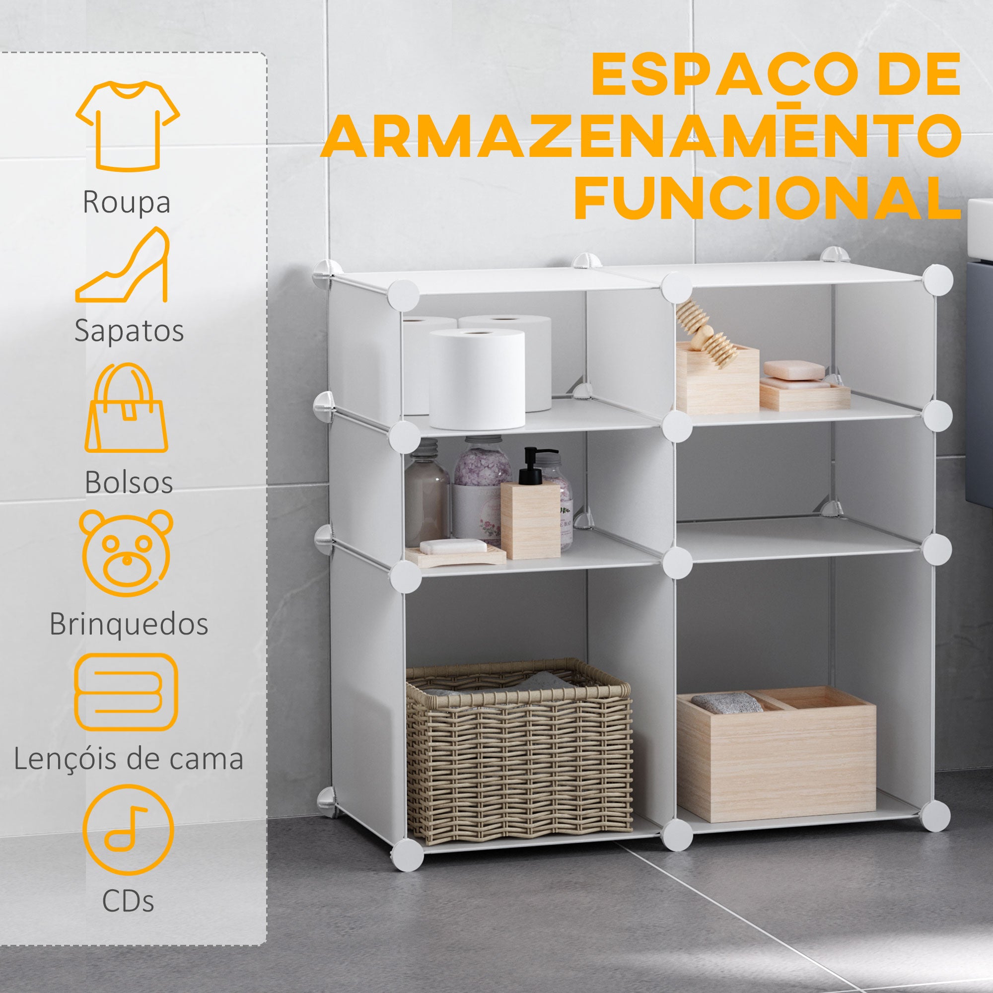 Armário Modular de Plástico 6 Cubos 75x37x73cm Branco