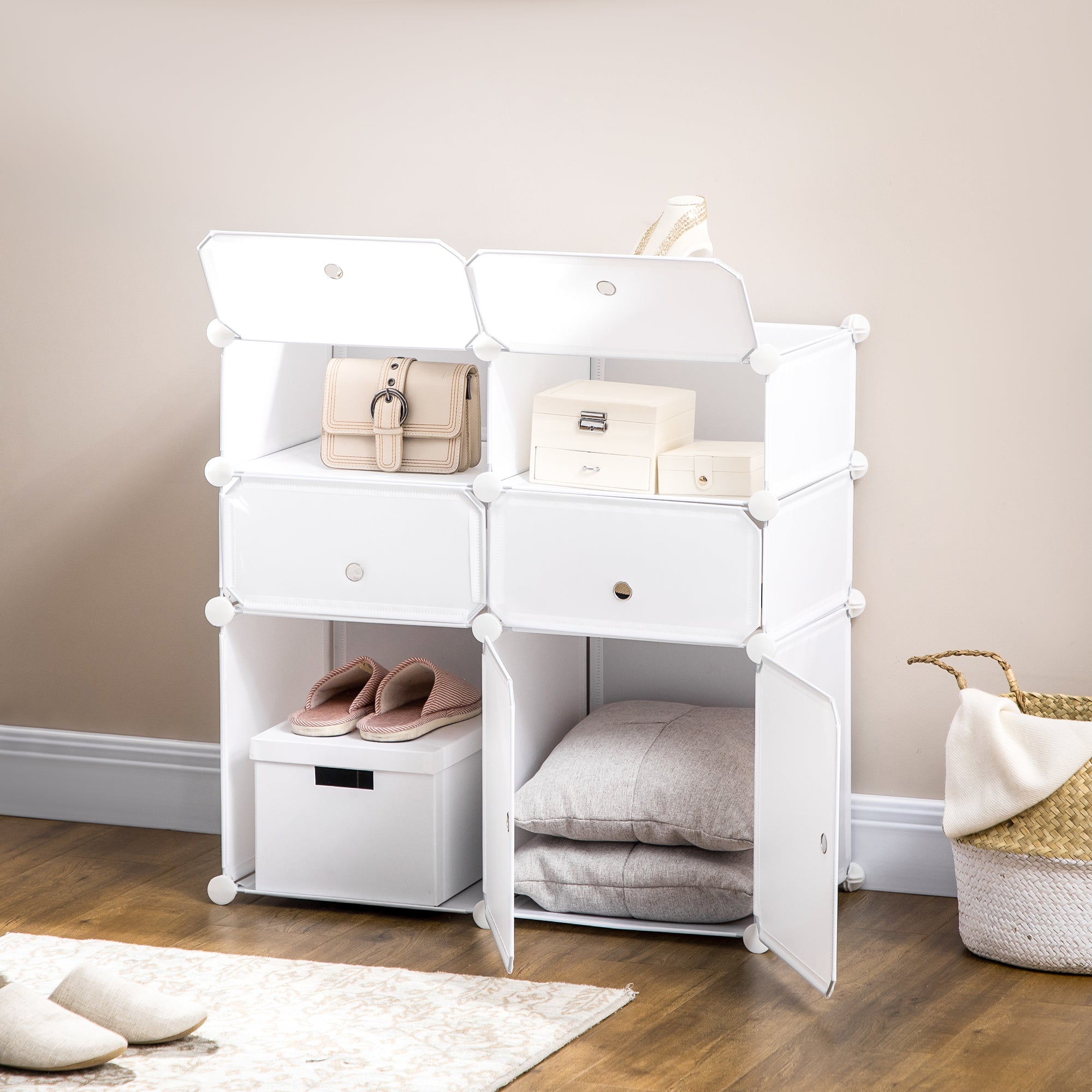 Armário Modular de Plástico 6 Cubos 75x37x73cm Branco