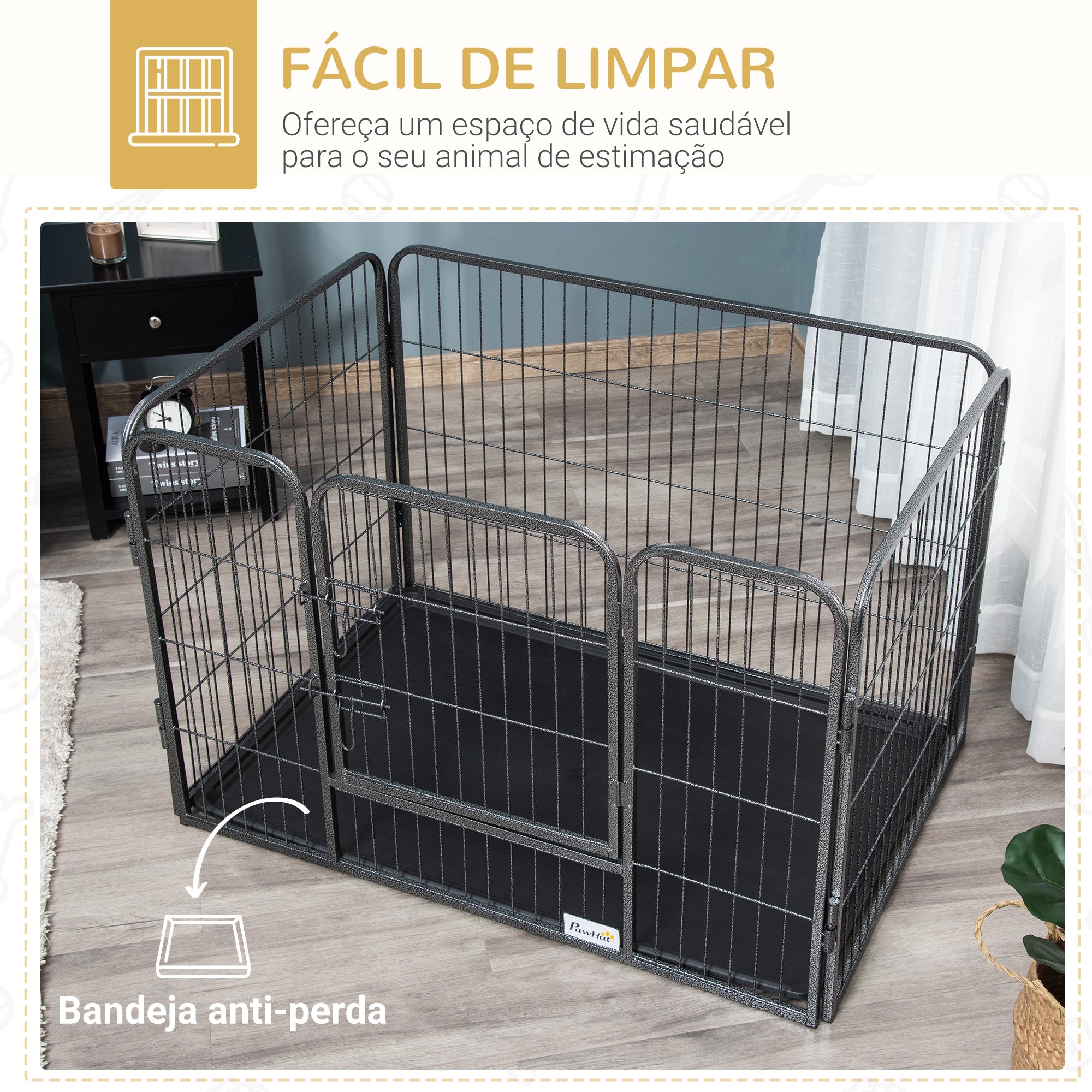 Parque de Diversão para Animais – 109x74x71cm – Cinzento – Aço tubular e arame