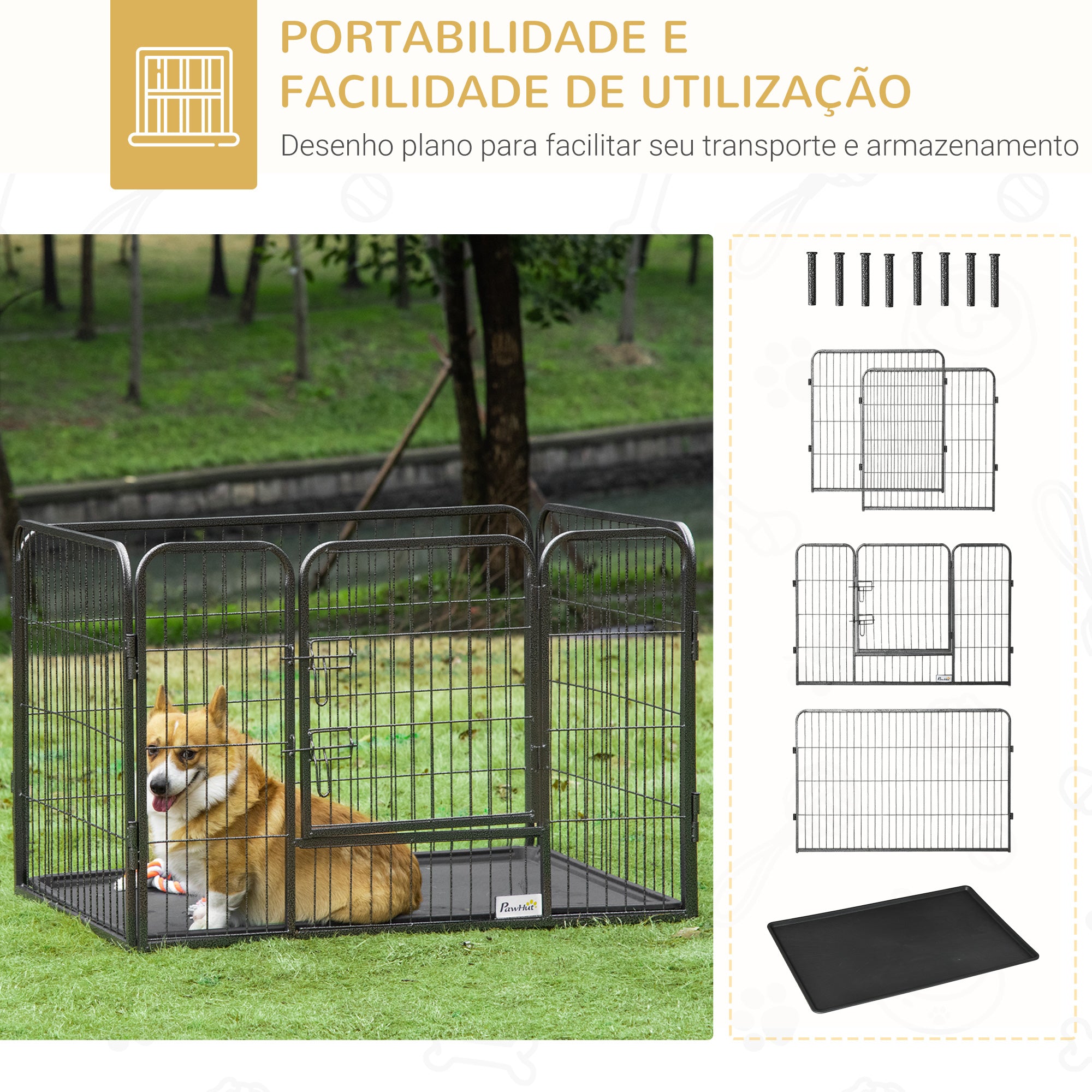 Parque de Diversão para Animais – 109x74x71cm – Cinzento – Aço tubular e arame