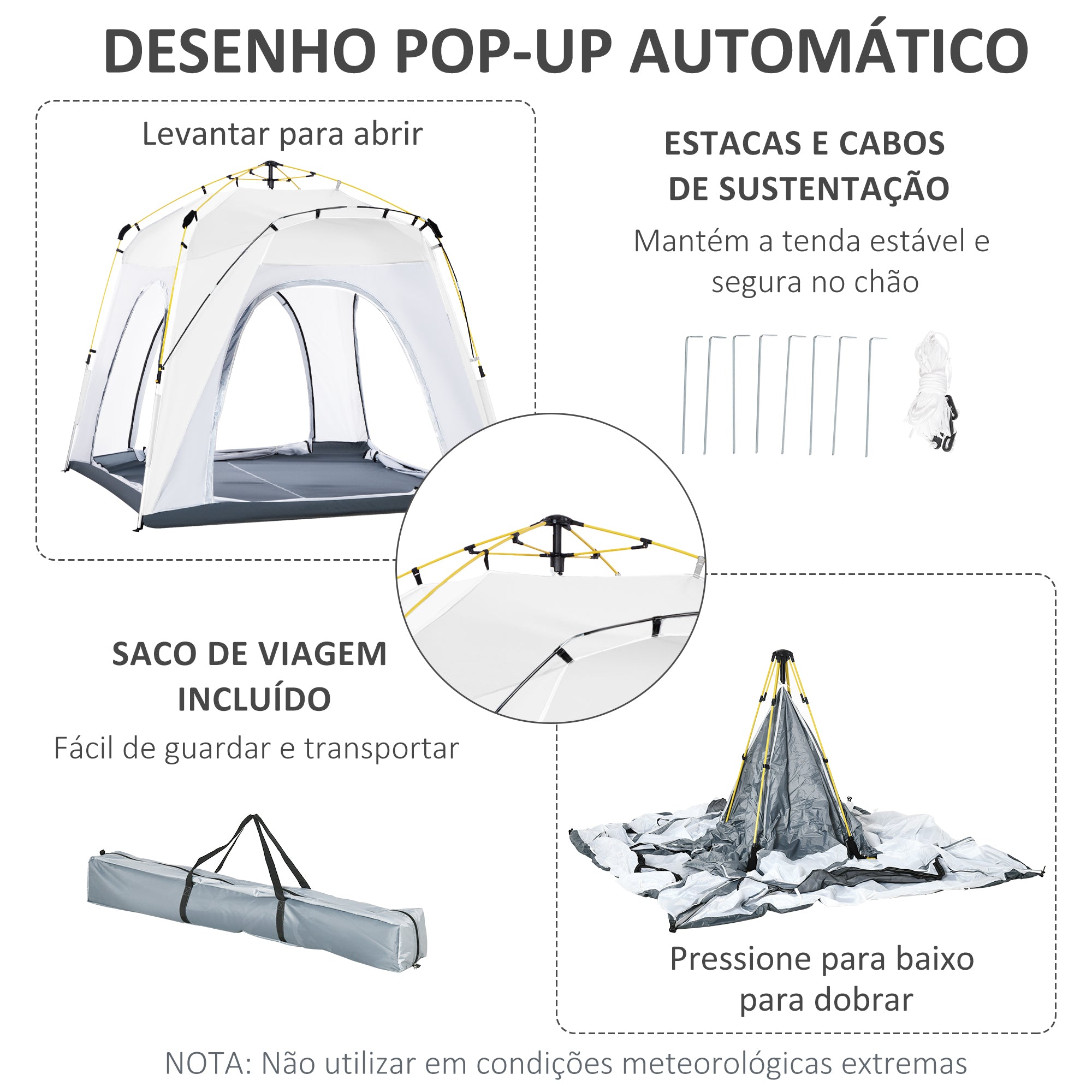 Tenda de Campismo Pop Up 240x240x199 cm Cinza