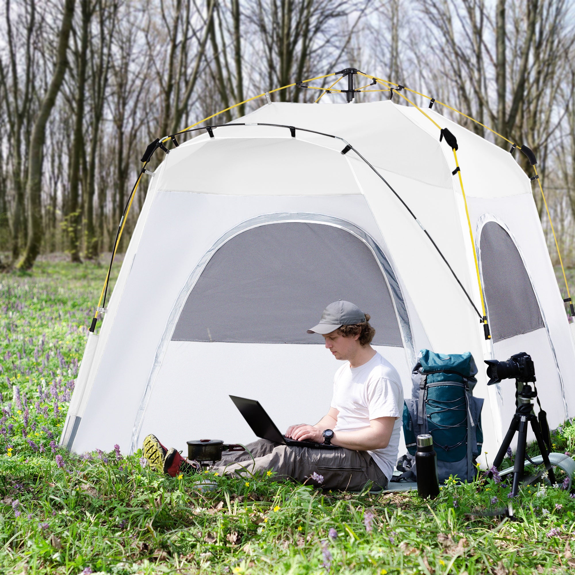 Tenda de Campismo Pop Up 240x240x199 cm Cinza
