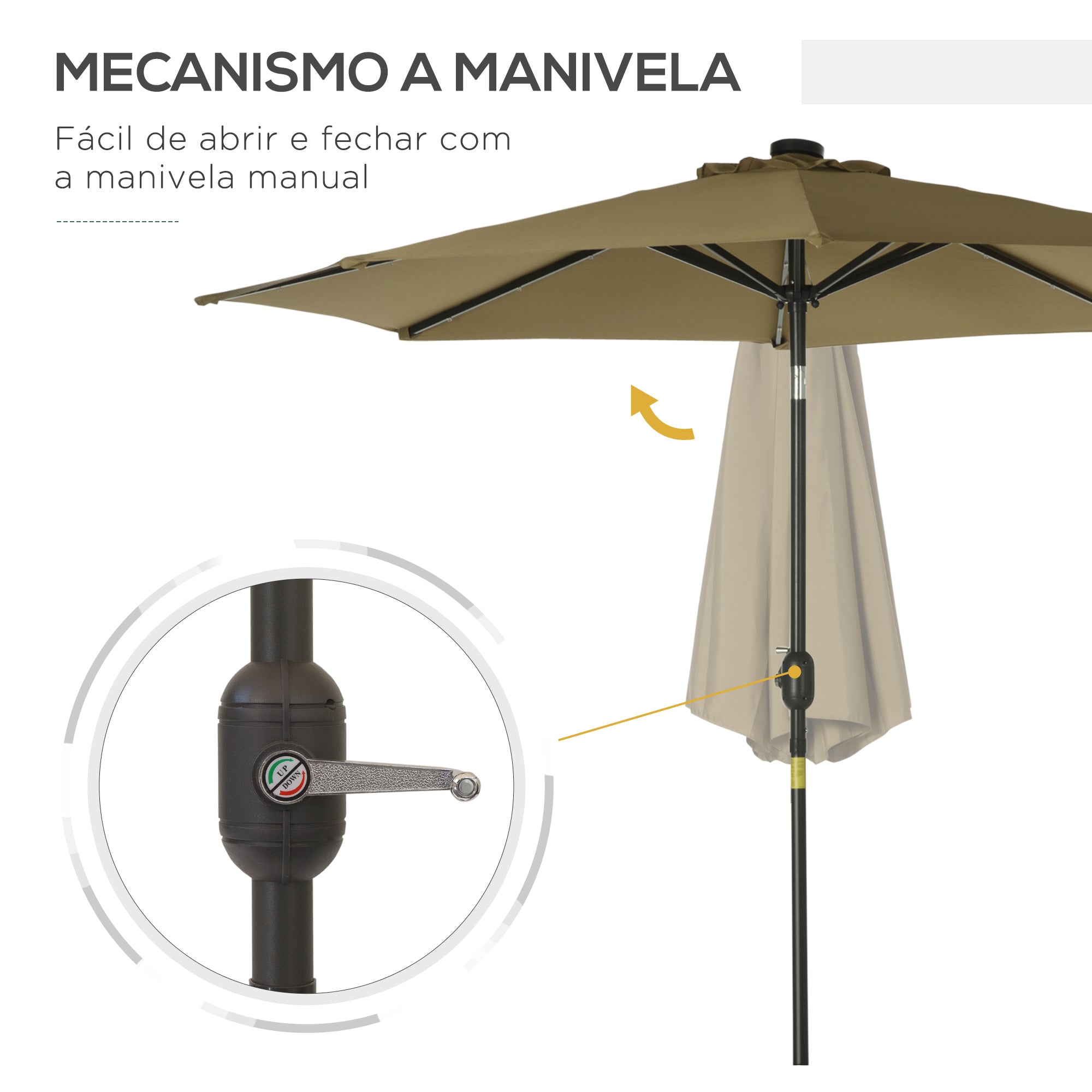 Chapéu de Sol de Jardim Marrom Ø268x238cm com Luzes LED