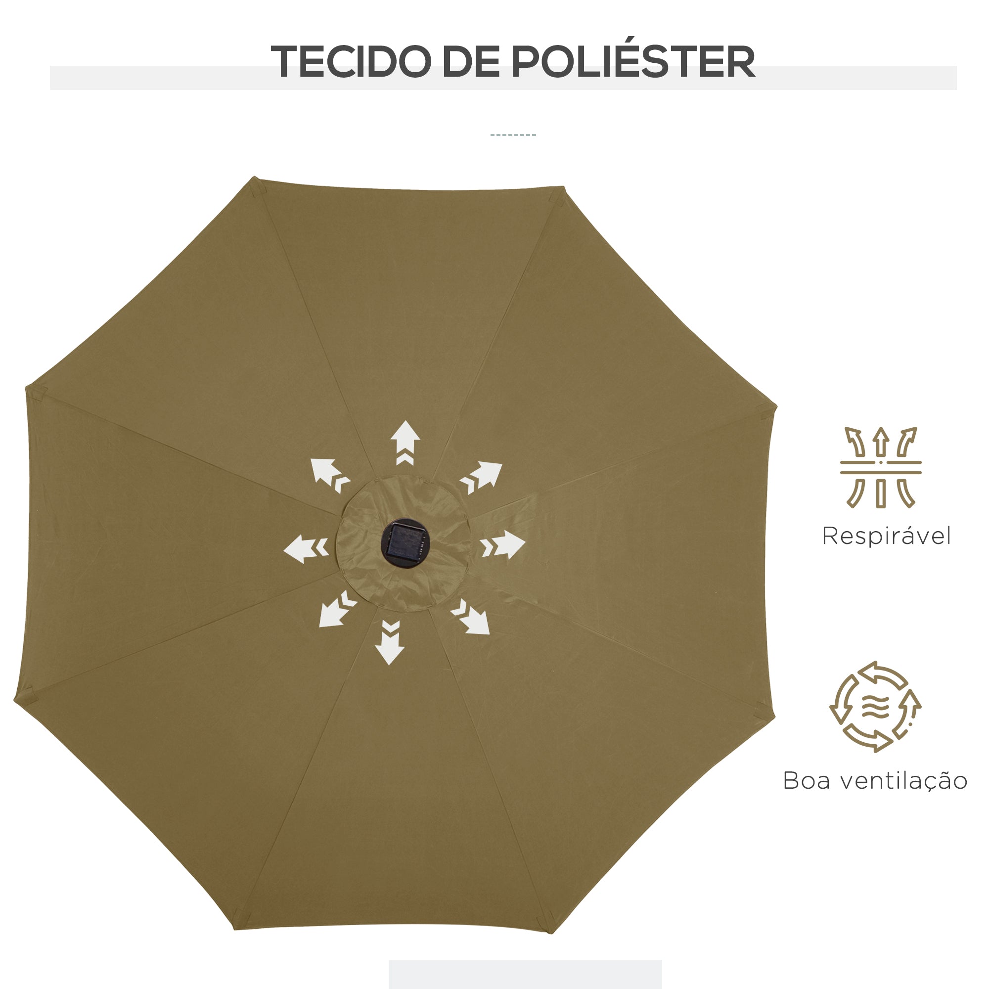 Chapéu de Sol de Jardim Marrom Ø268x238cm com Luzes LED