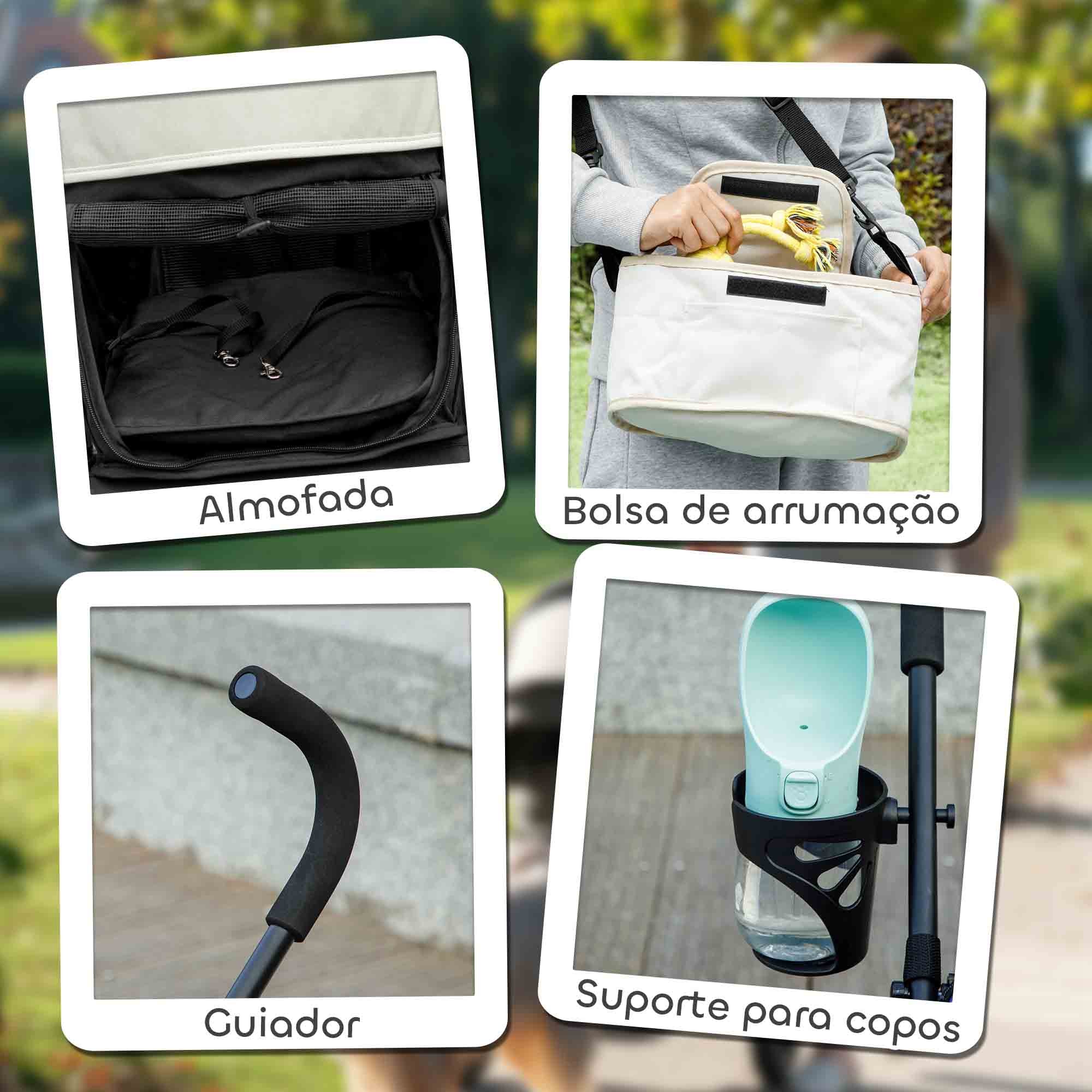 Carrinho para Cães Pequenos - 76x44x103 cm - Cor Creme Branco