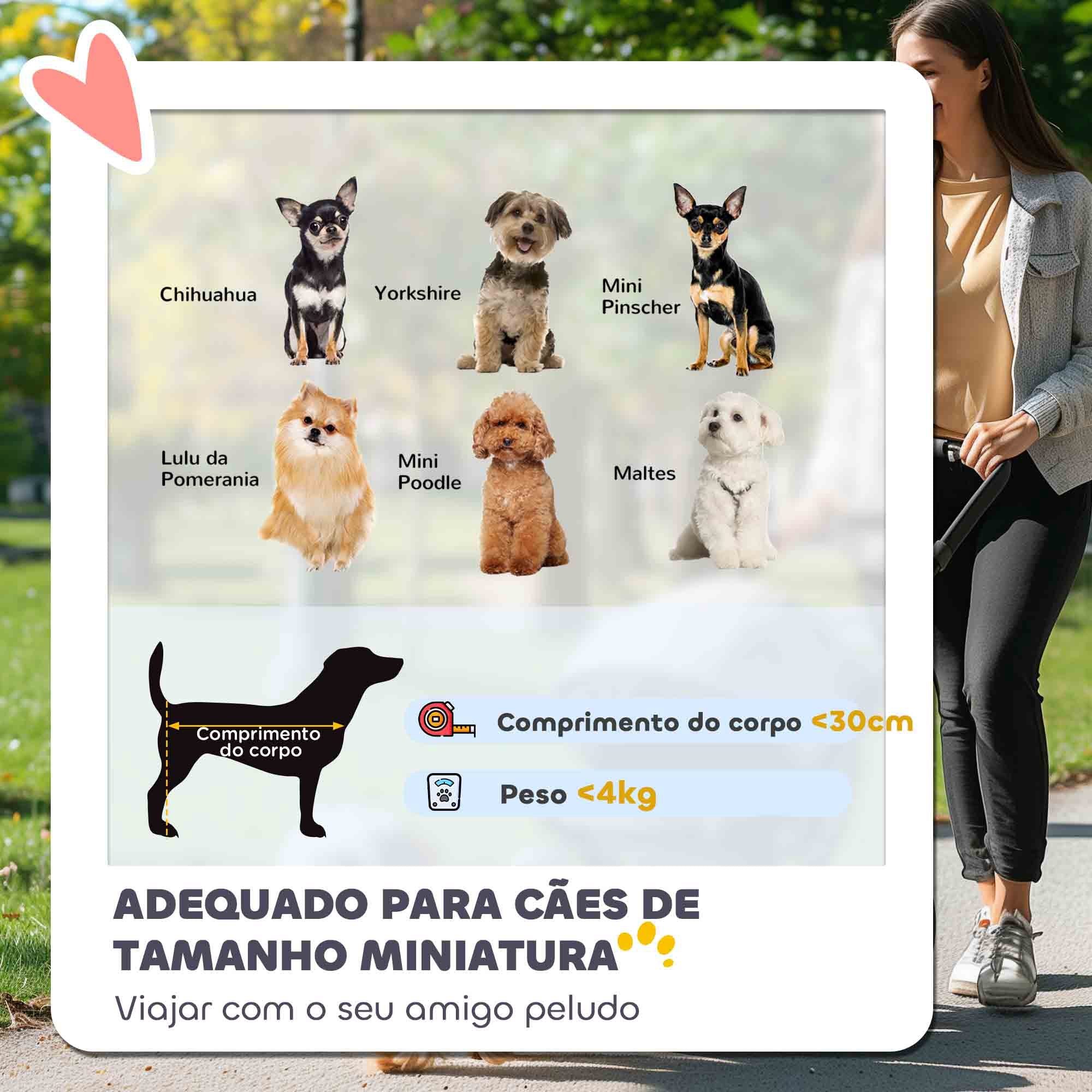 Carrinho para Cães Pequenos - 76x44x103 cm - Cor Creme Branco
