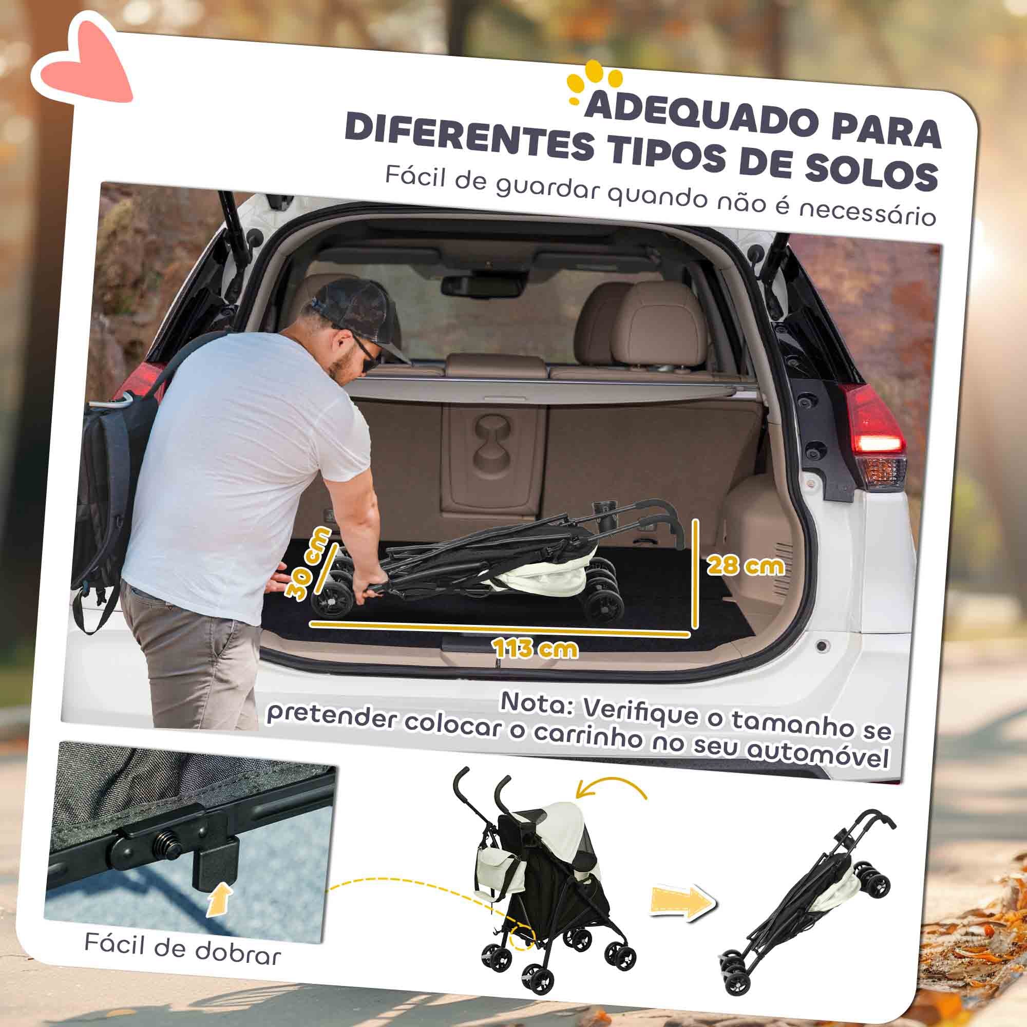Carrinho para Cães Pequenos - 76x44x103 cm - Cor Creme Branco
