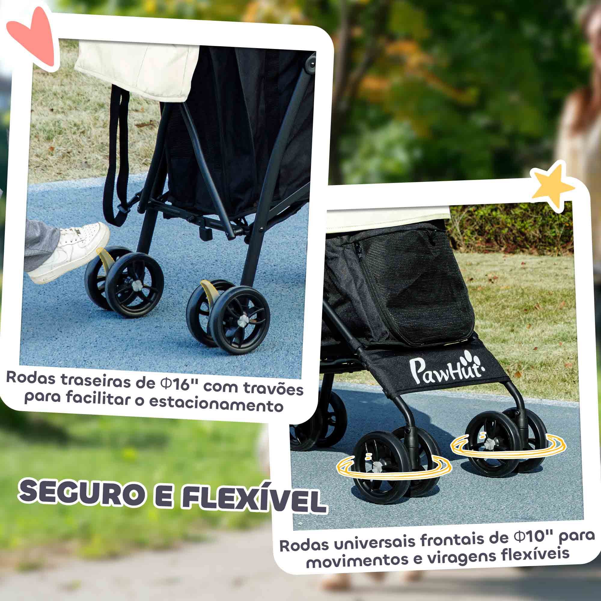 Carrinho para Cães Pequenos - 76x44x103 cm - Cor Creme Branco