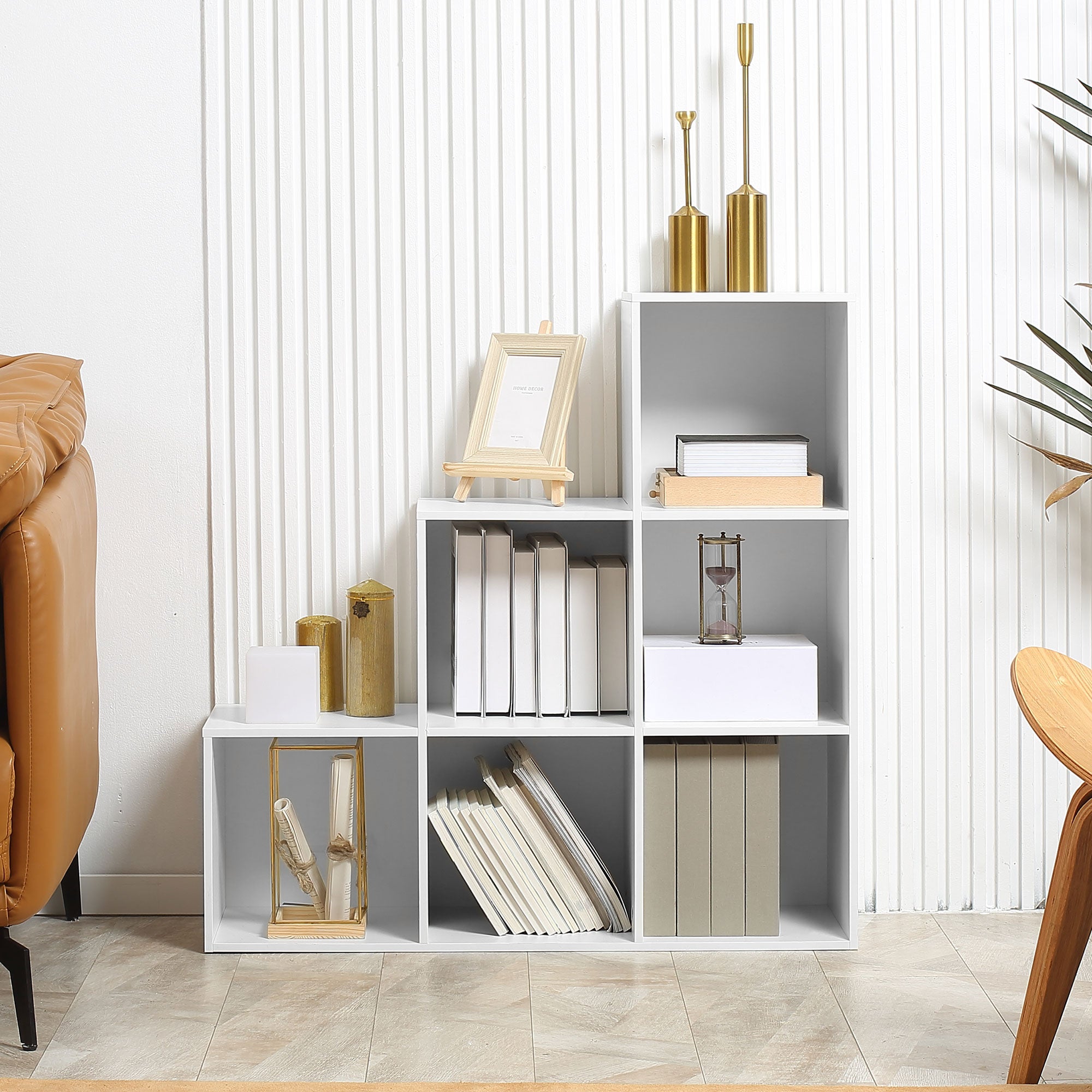 Estante em Forma de Escada com 6 Cubos 91,5x29,5x91,5cm - Branco