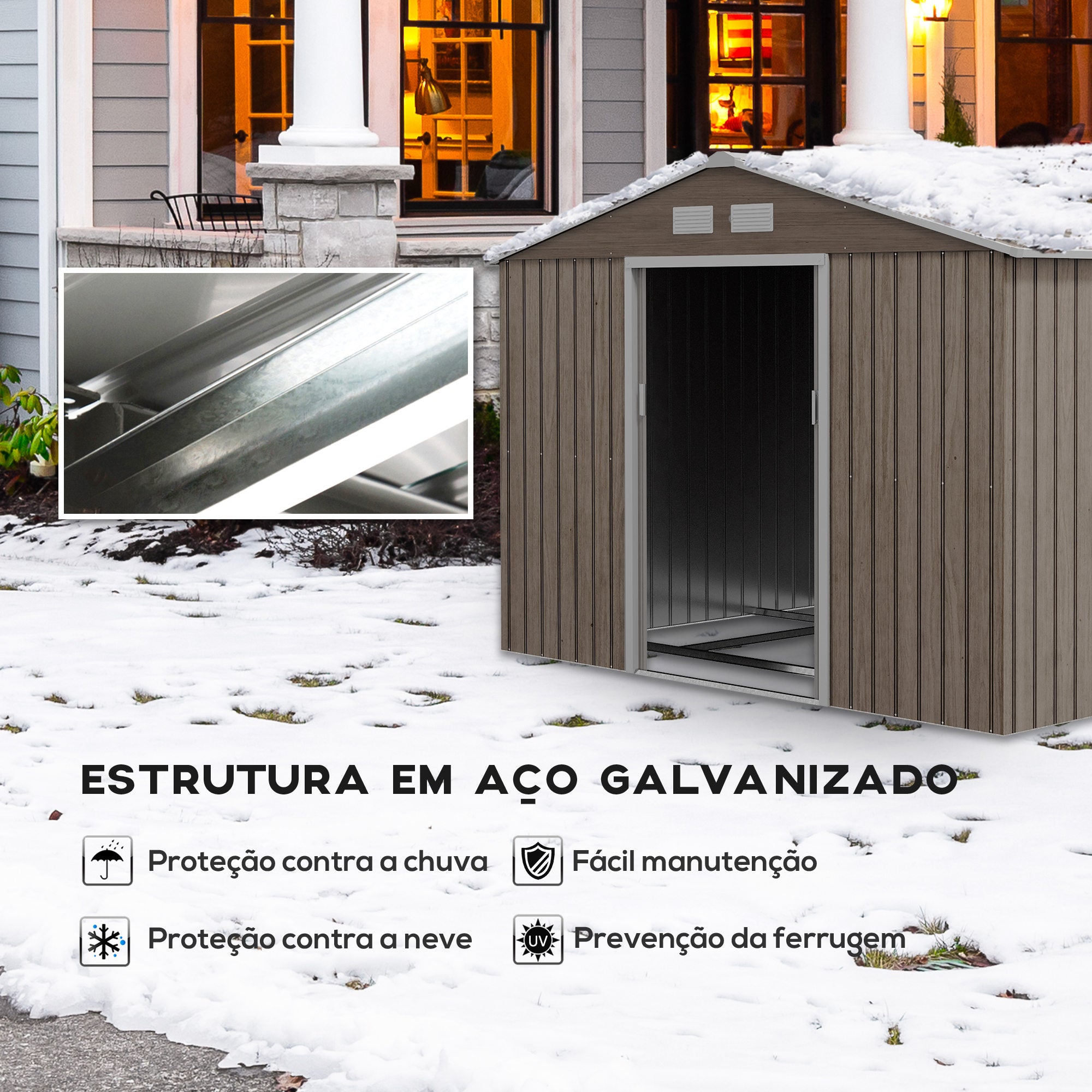 Abrigo de Jardim Metálico – 277x195x192 cm – Efeito Madeira – Aço Galvanizado