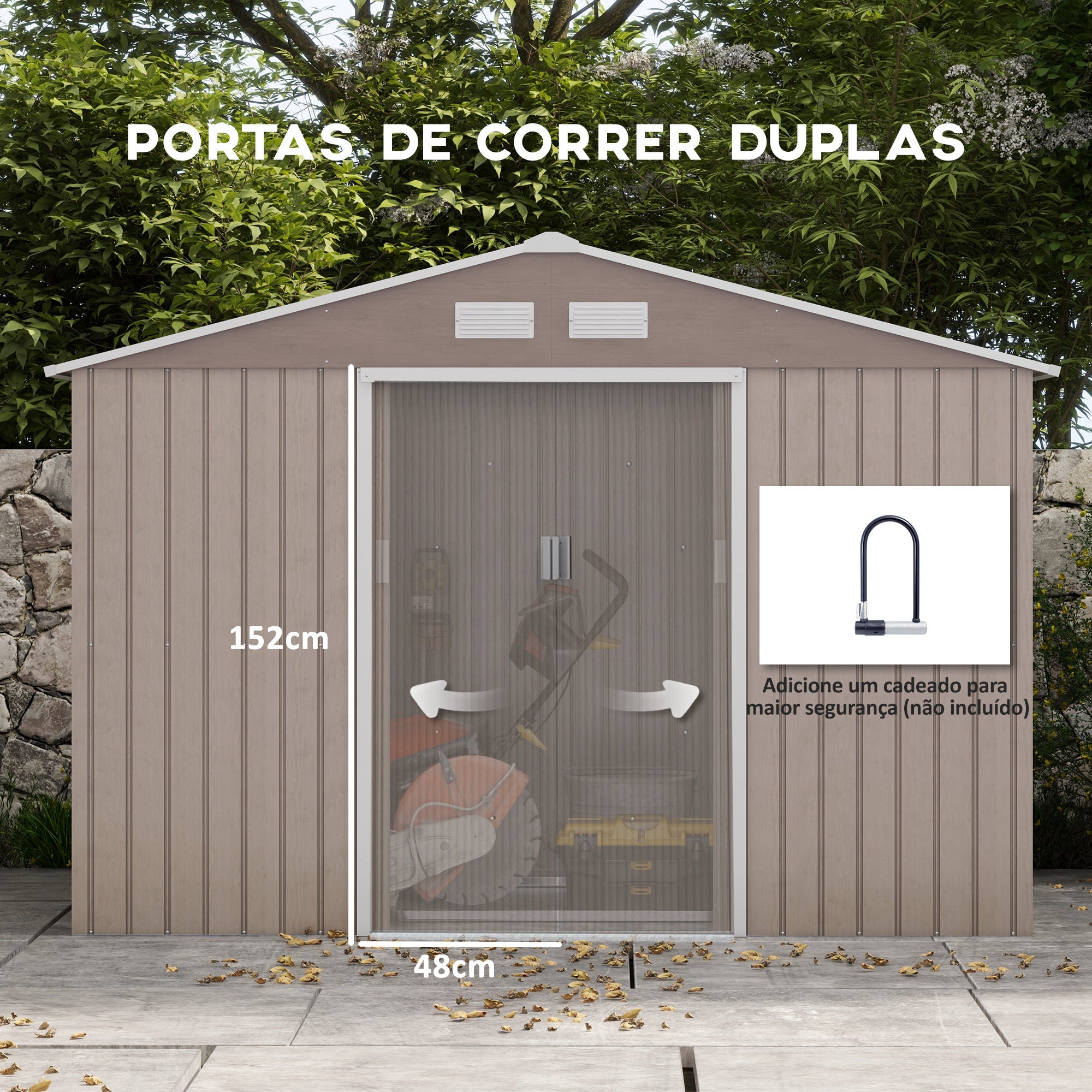 Abrigo de Jardim Metálico – 277x195x192 cm – Efeito Madeira – Aço Galvanizado