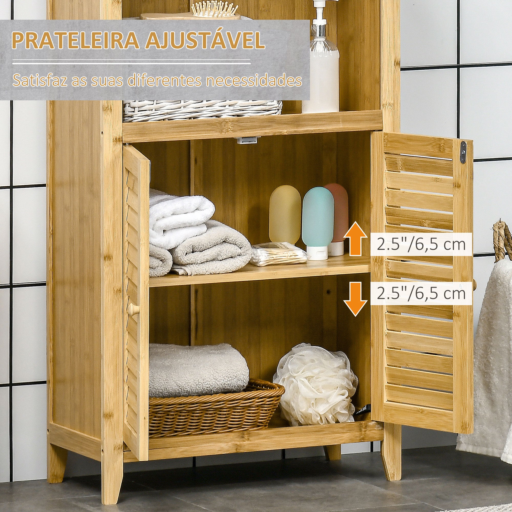 Armário Auxiliar de Bambu – 50x25,5x92 cm – Cor de Madeira Natural