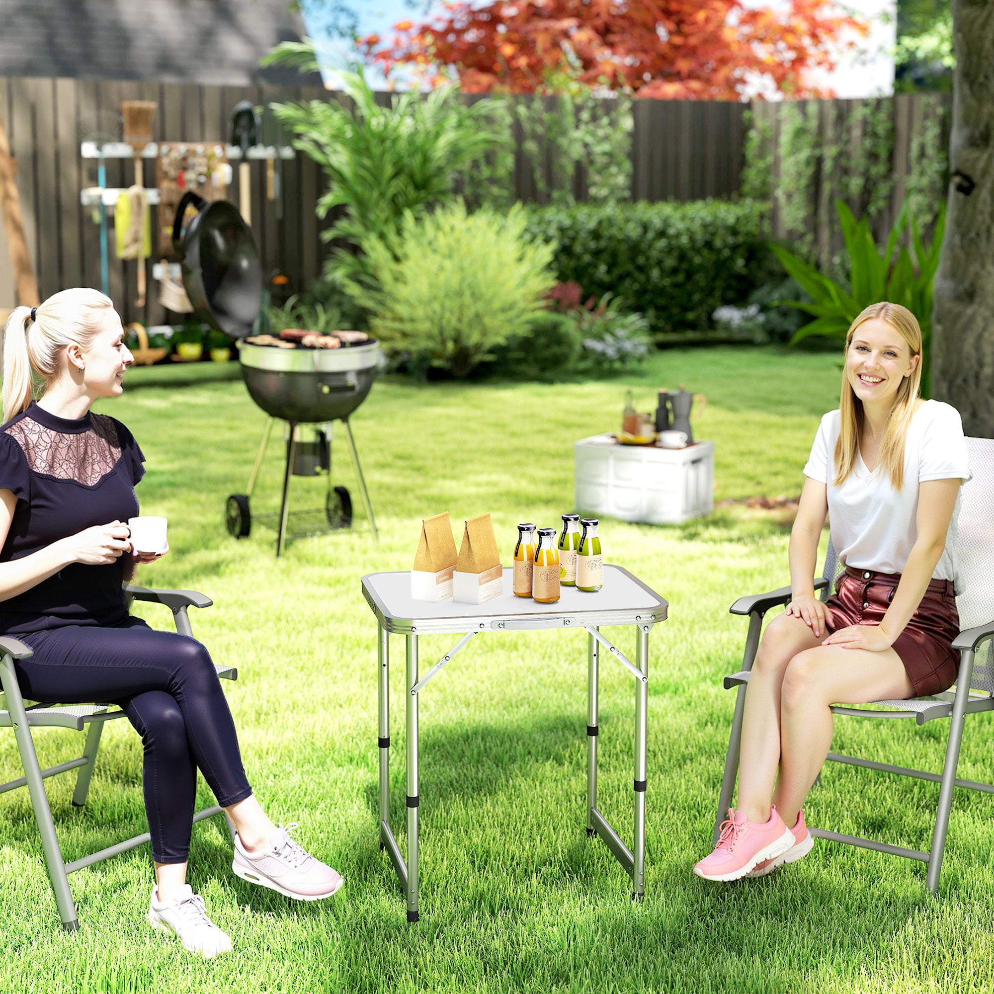 Mesa de Campismo Dobrável e Ajustável - 60x45x64cm - Cor Branco - Alumínio e MDF