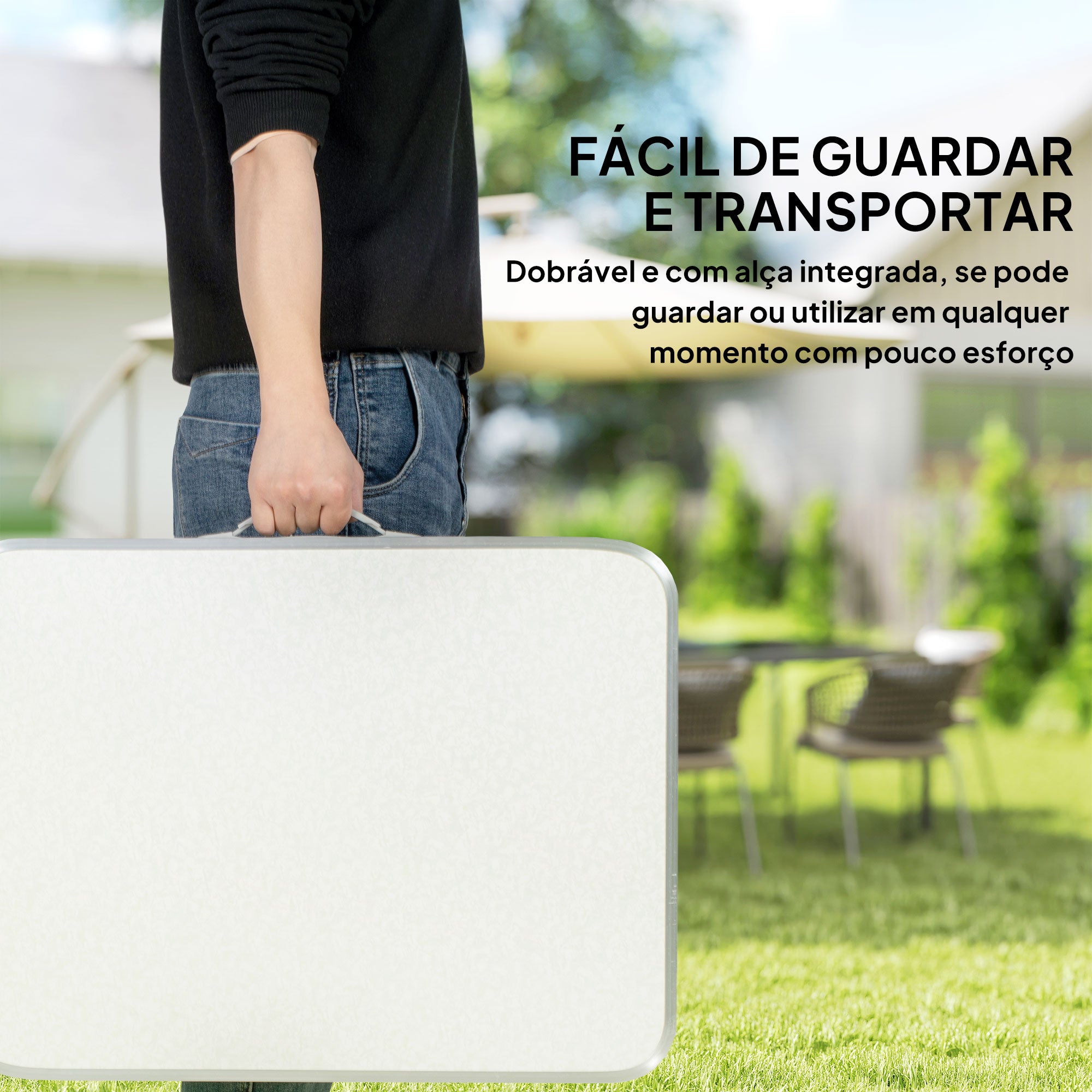 Mesa de Campismo Dobrável e Ajustável - 60x45x64cm - Cor Branco - Alumínio e MDF