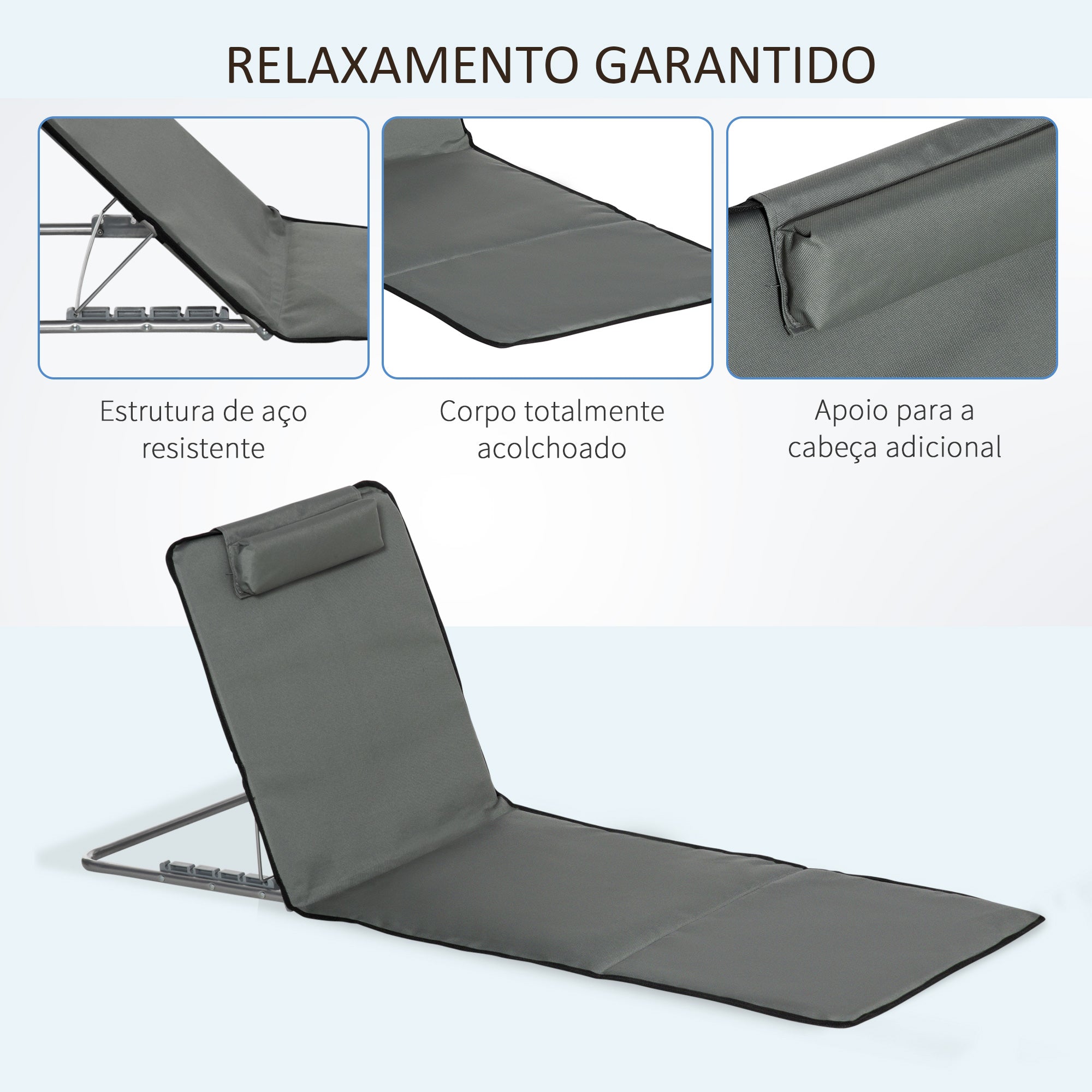 Conjunto de 2 Esteiras de Praia Dobráveis 124x53x37-50cm Cinzento