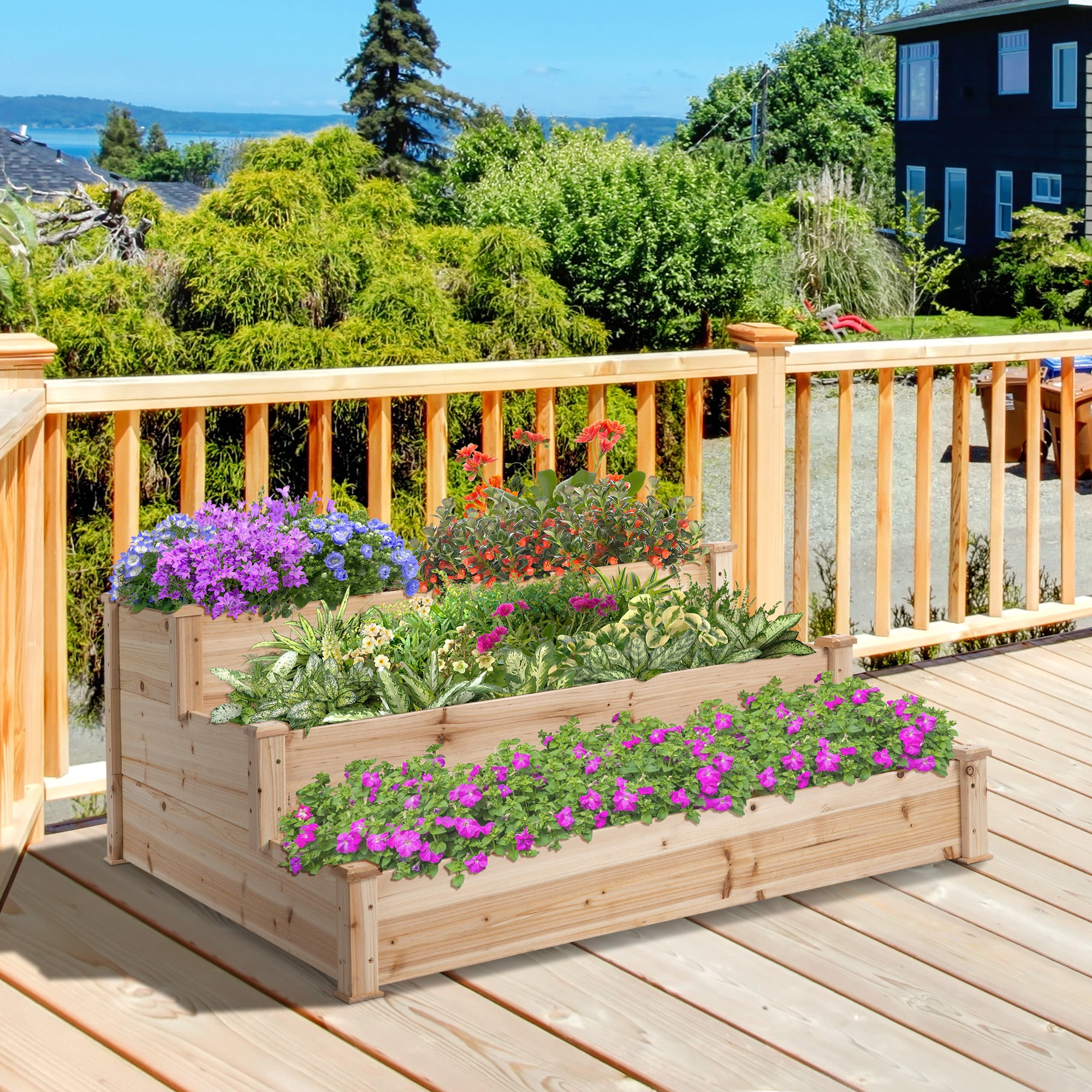 Caixa de Plantio de Jardim em Madeira – 120x120x56 cm – Cor Natural