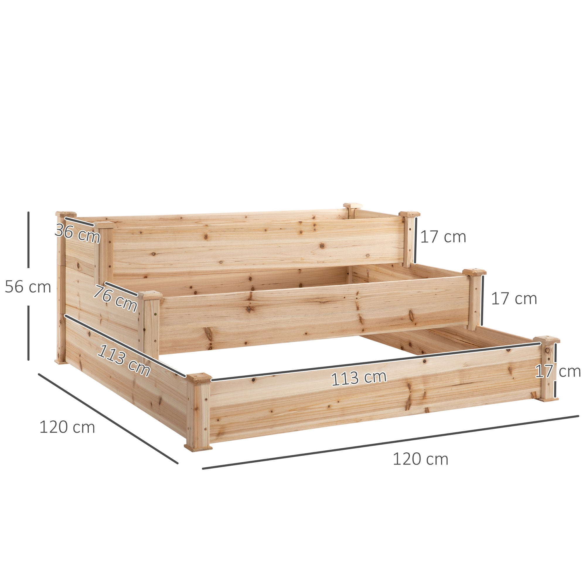 Caixa de Plantio de Jardim em Madeira – 120x120x56 cm – Cor Natural