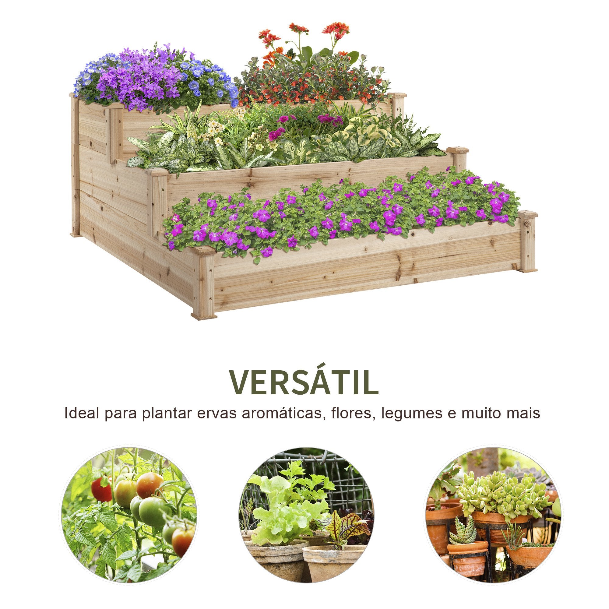Caixa de Plantio de Jardim em Madeira – 120x120x56 cm – Cor Natural