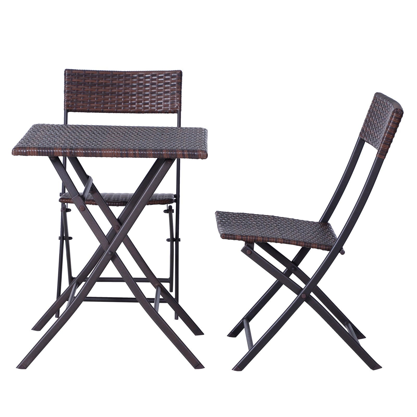 Conjunto de 2 Cadeiras e Mesa para Pátio Varanda Jardim Dobrável Rattan 60x60x72 cm Marrom
