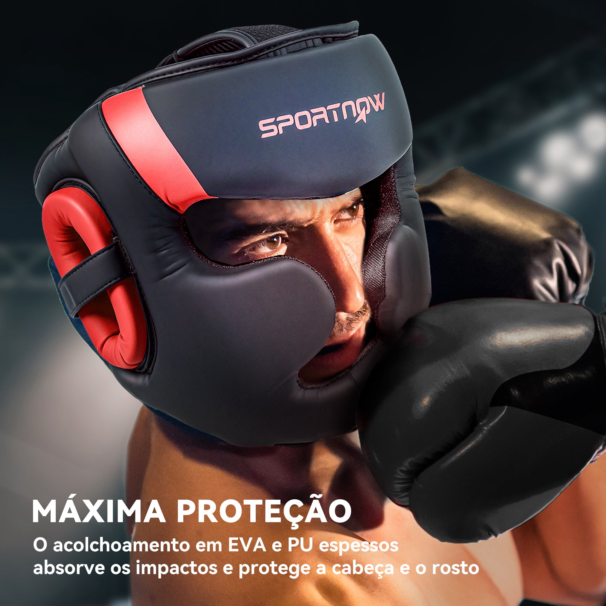 Capacete de Boxe – 24x23x26 cm – Vermelho – PU e EVA