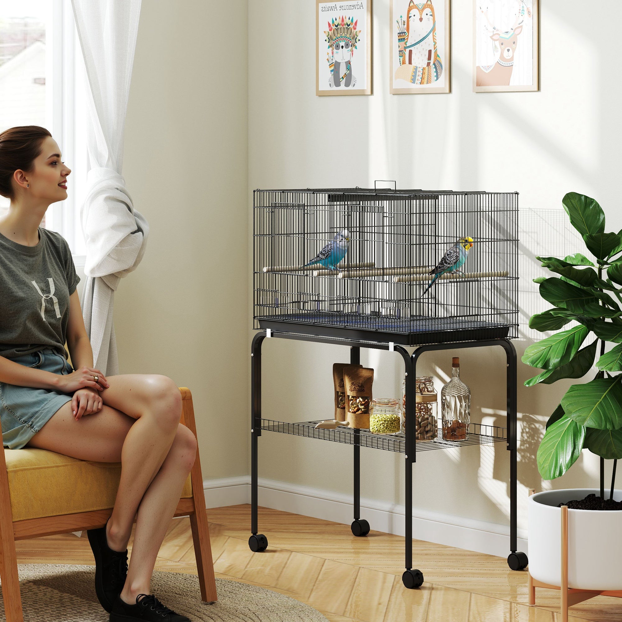 Gaiola para Pássaros com Divisória 94x57x128 cm - Cor Preto