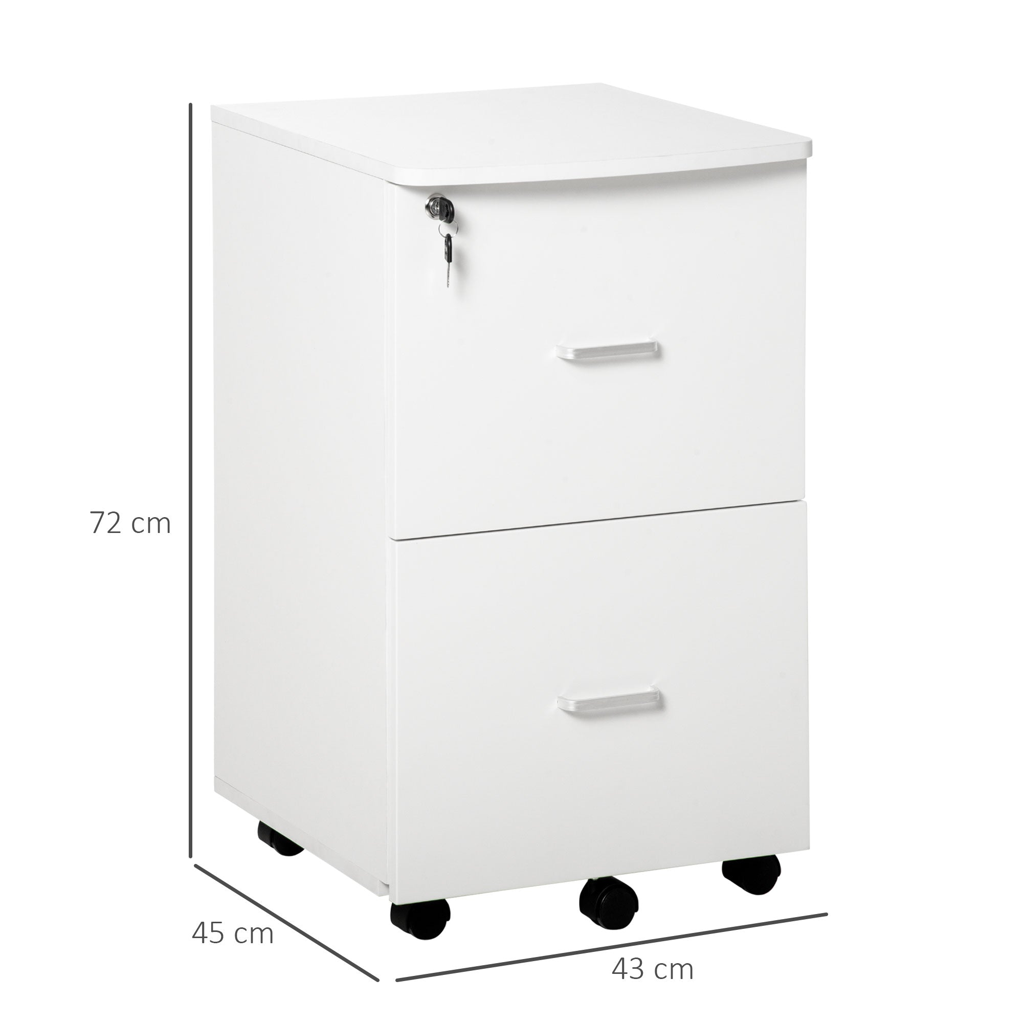 Bloco de Gavetas de Escritório Móvel Auxiliar – 43x45x72cm – Branco – MDF e Melamina