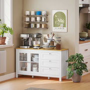 Aparador Moderno com Portas de Vidro e 3 Gavetas – 120x40x70 cm – Branco e Madeira – MDF