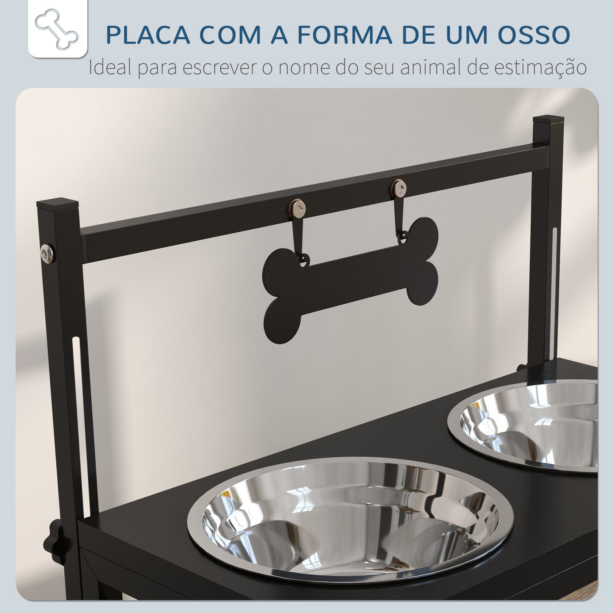 Comedouro Elevado para Cães com Tigelas de Aço Inoxidável 40,5x22x39 cm - Preto