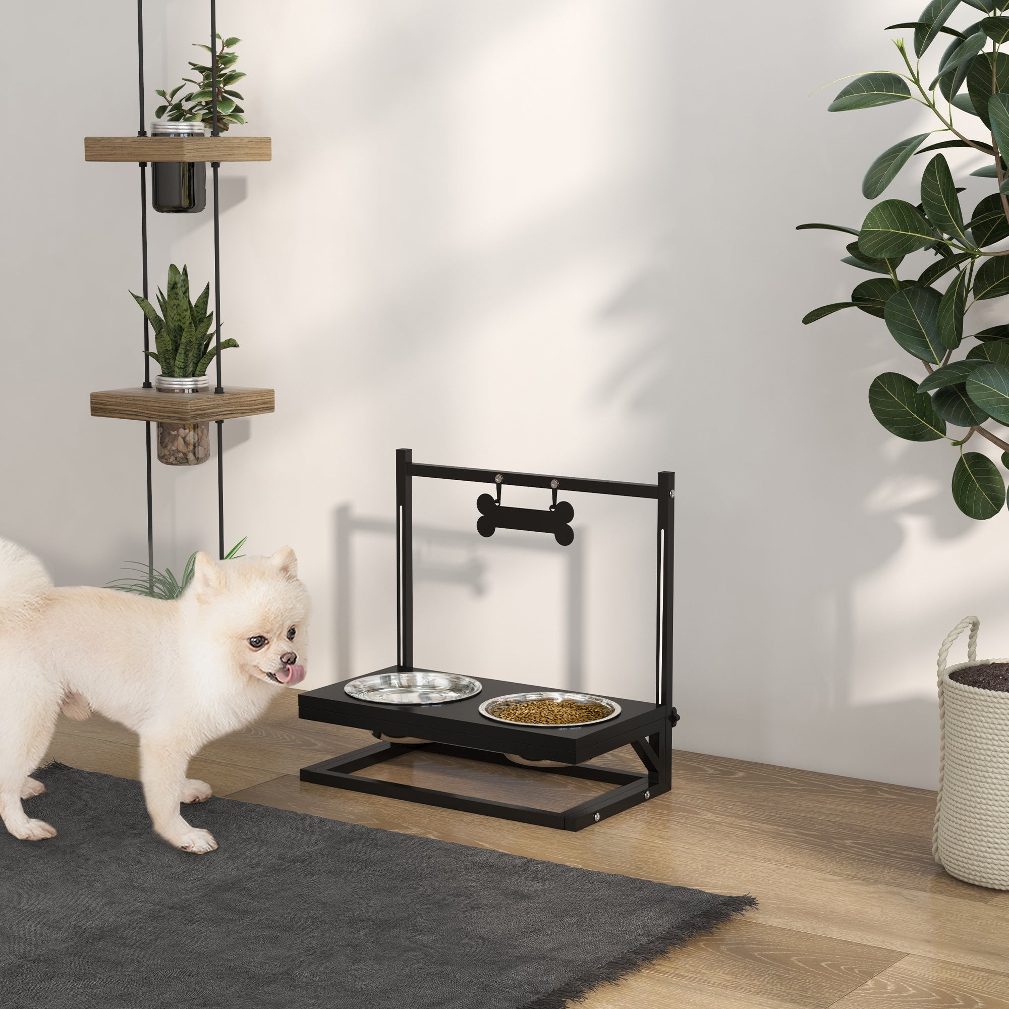 Comedouro Elevado para Cães com Tigelas de Aço Inoxidável 40,5x22x39 cm - Preto