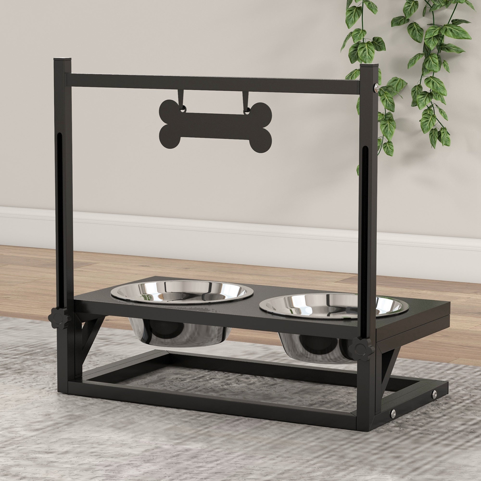 Comedouro Elevado para Cães com Tigelas de Aço Inoxidável 40,5x22x39 cm - Preto