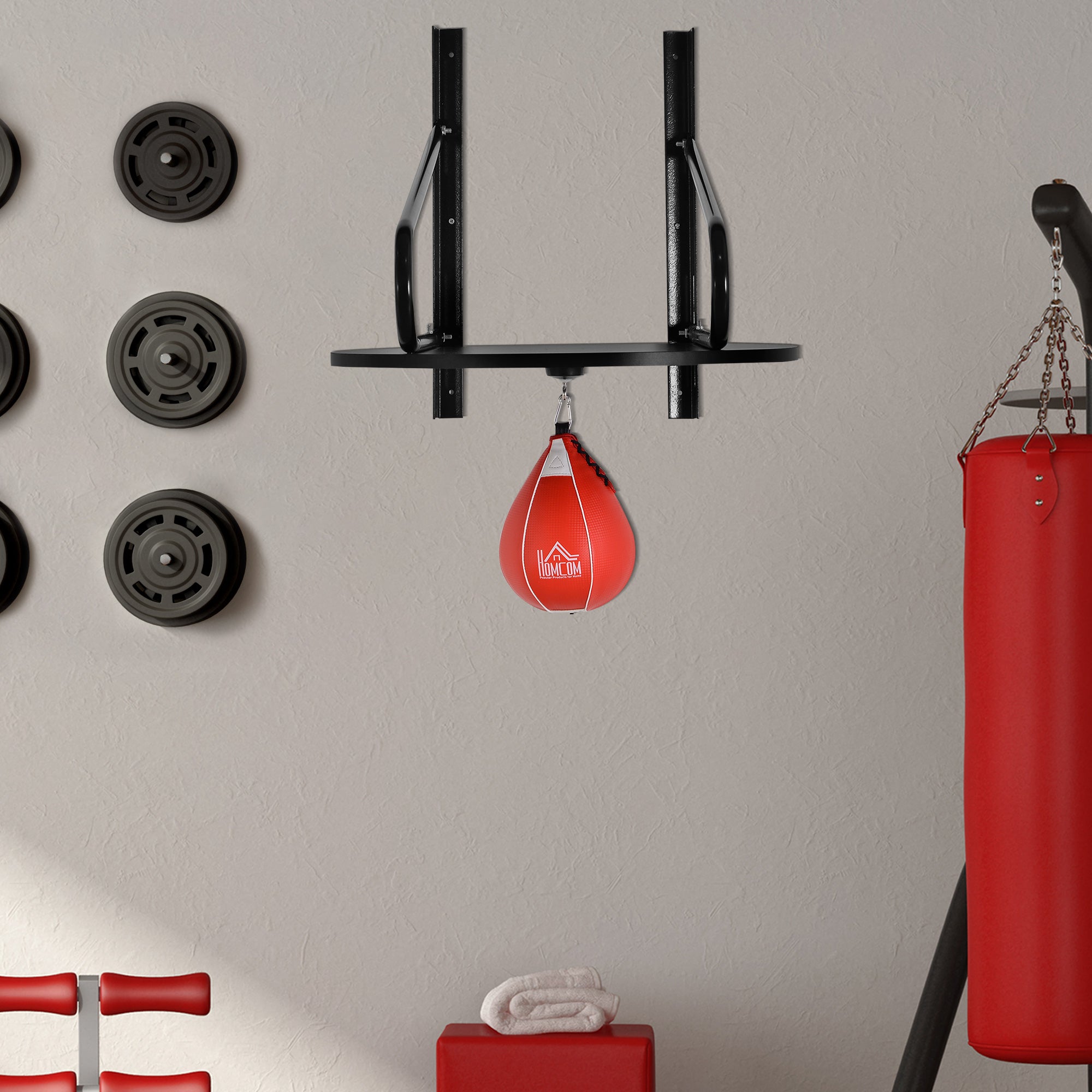 Pera de Boxe com Suporte de Parede – 60x73x80 cm – Preto e Vermelho – Aço, MDF, Couro Sintético