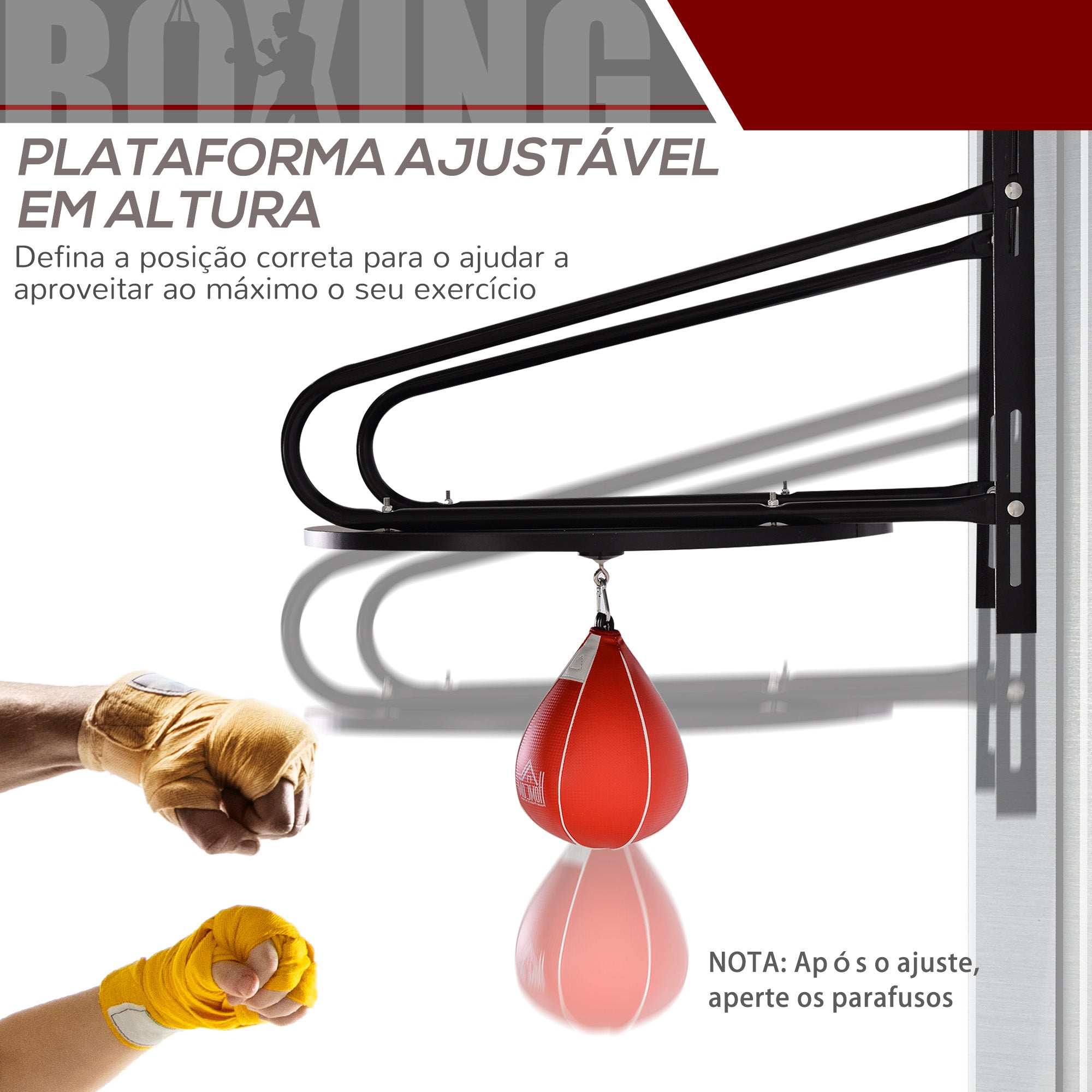 Pera de Boxe com Suporte de Parede – 60x73x80 cm – Preto e Vermelho – Aço, MDF, Couro Sintético