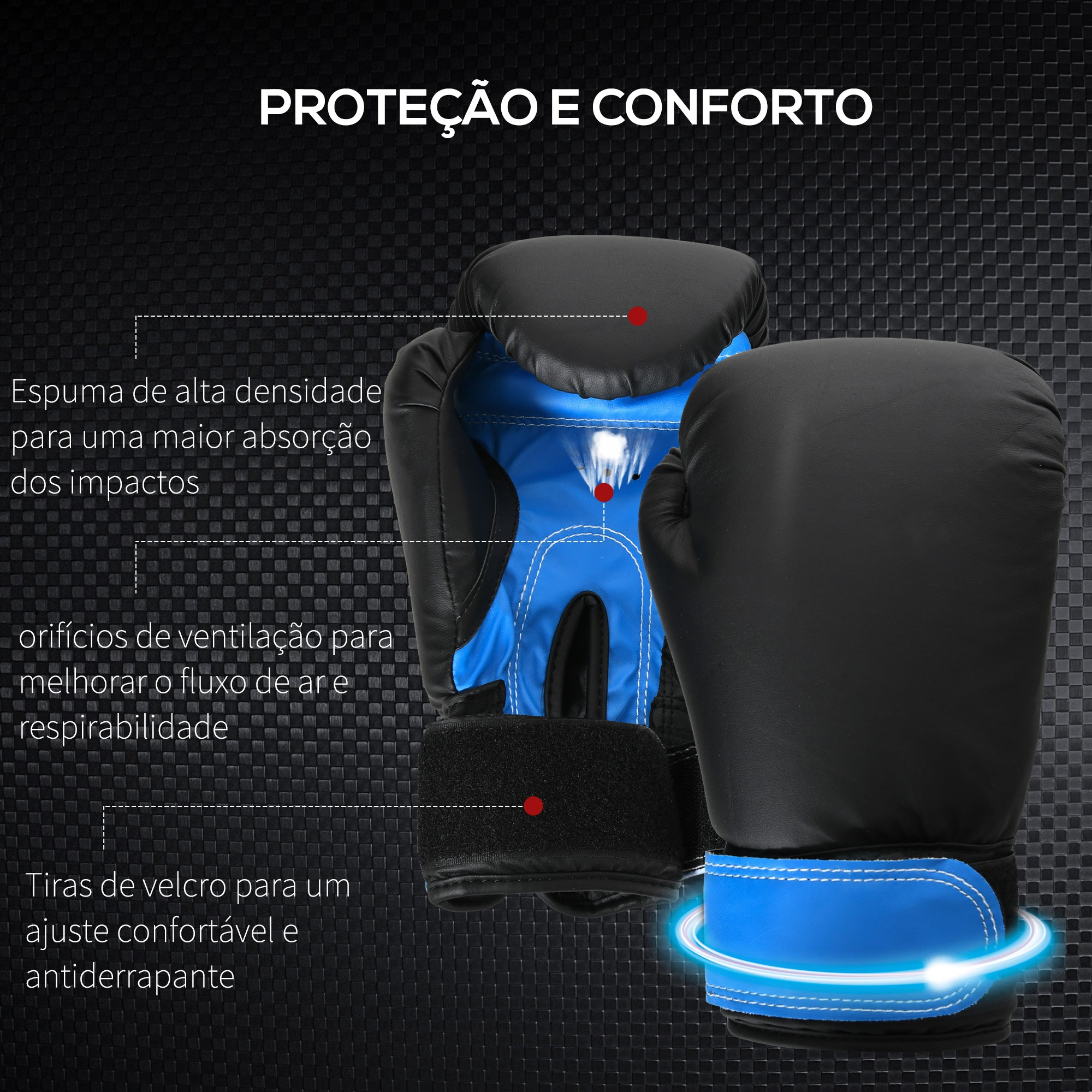Saco de Boxe Profissional – Ø25 x 102 cm – Azul – Couro PU