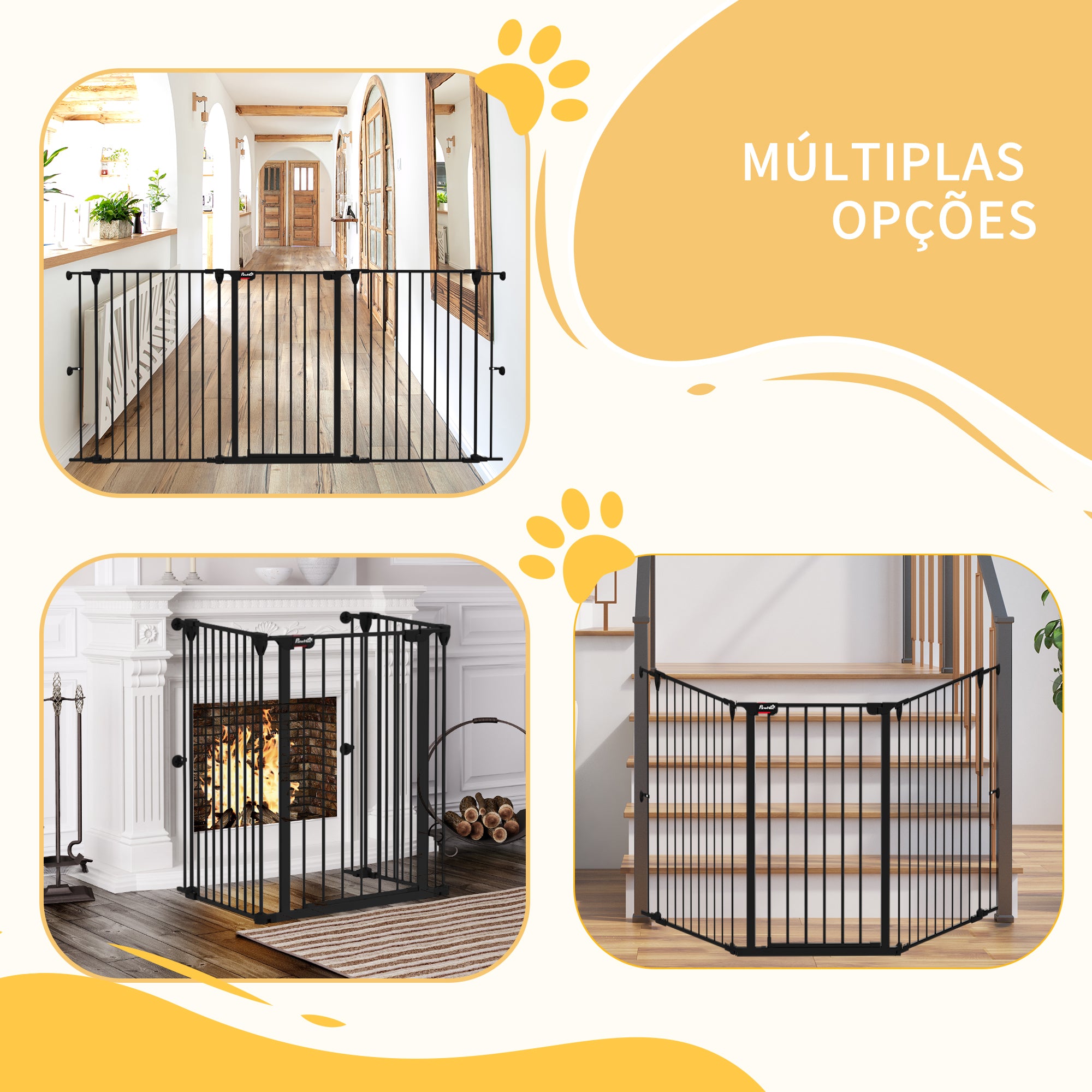 Barreira de Segurança para Animais de Estimação – 206x90 cm – Cor Preto – Aço e Plástico PA6